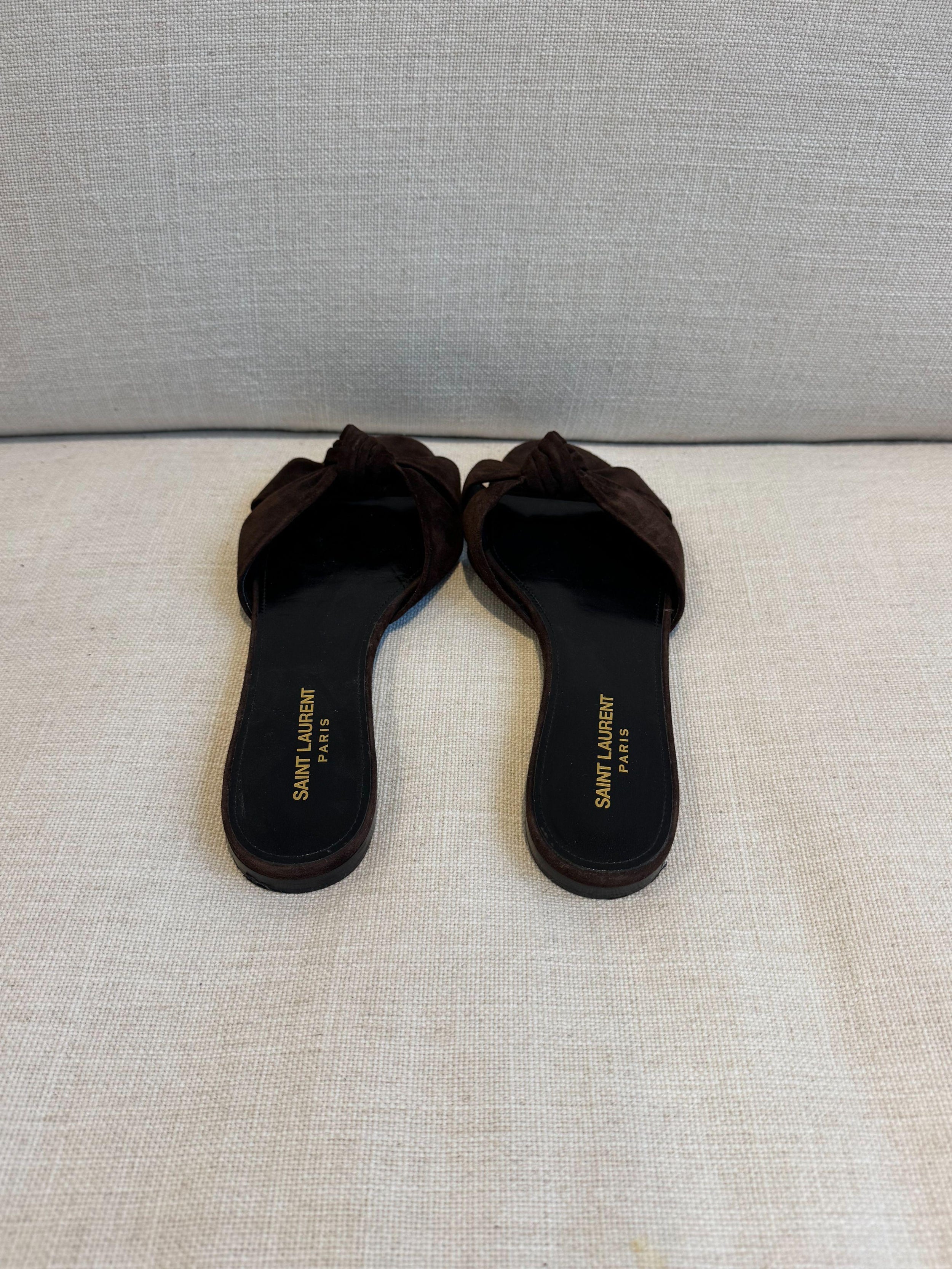 Saint Laurent Brown Suede Bianca Flat Sandals
