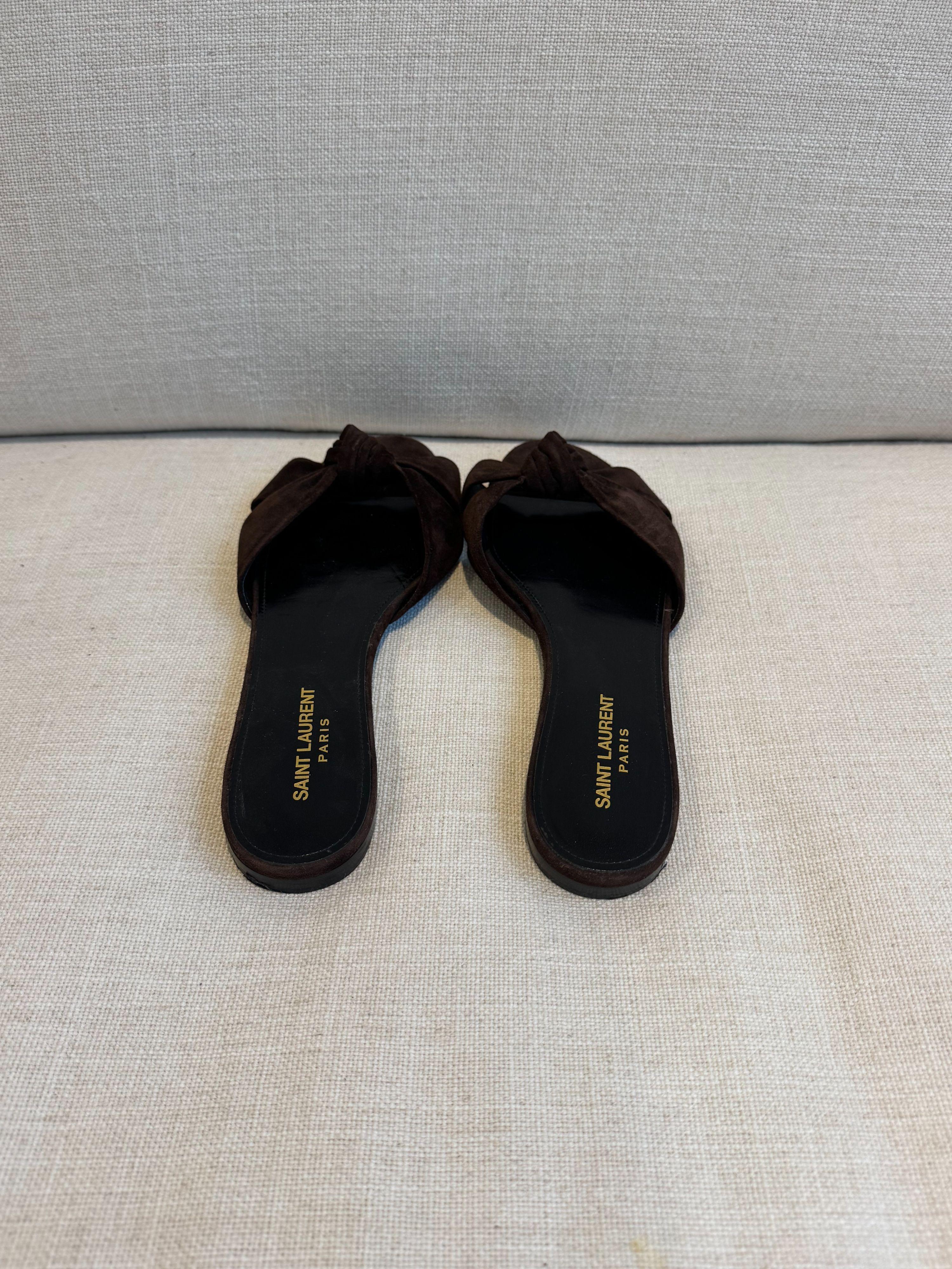 Saint Laurent Brown Suede Bianca Flat Sandals