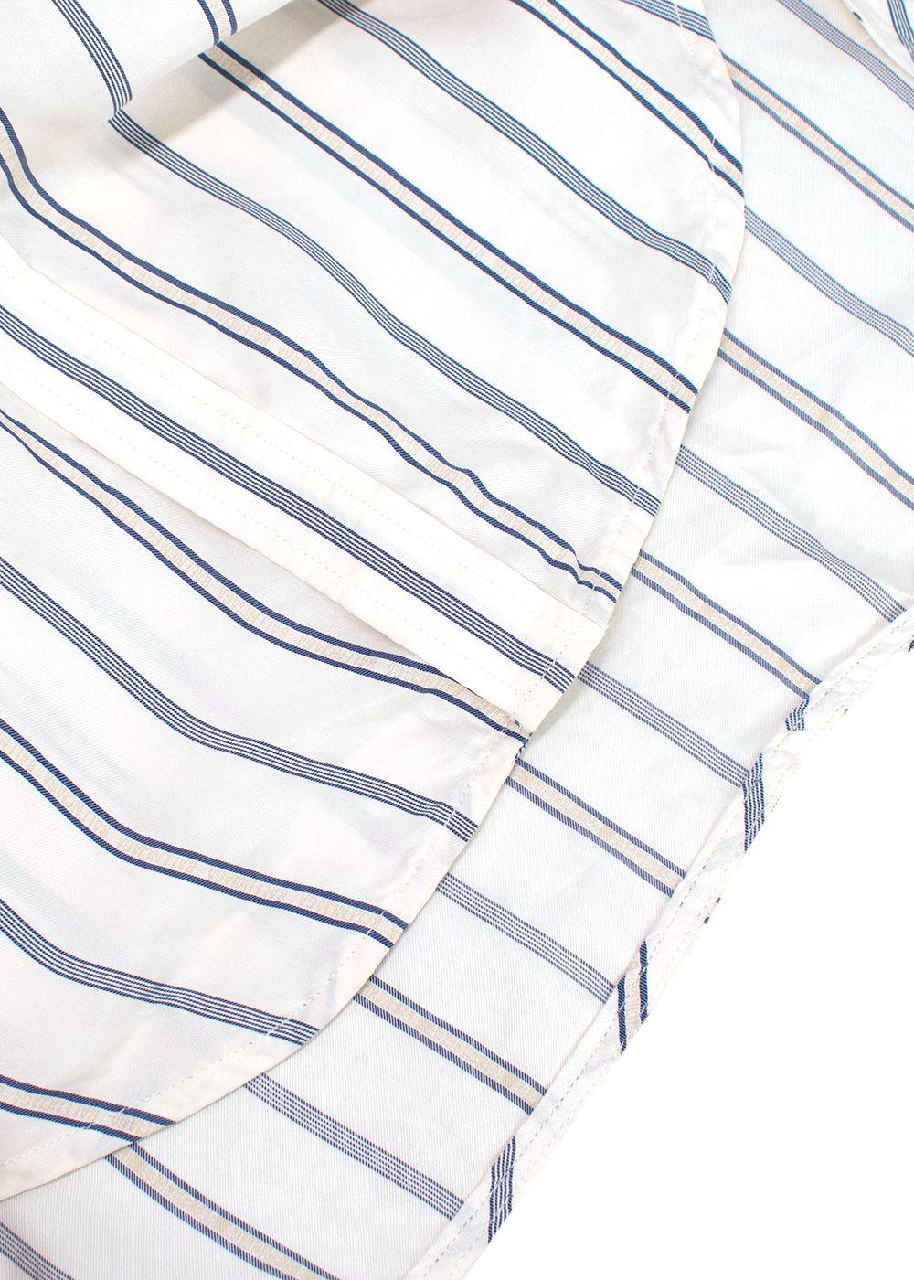 Balenciaga White and Blue Striped Silk Logo Shirt