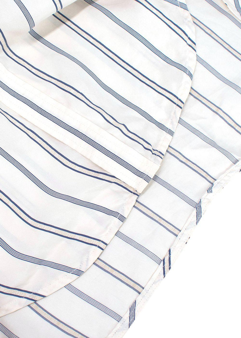 Balenciaga White and Blue Striped Silk Logo Shirt