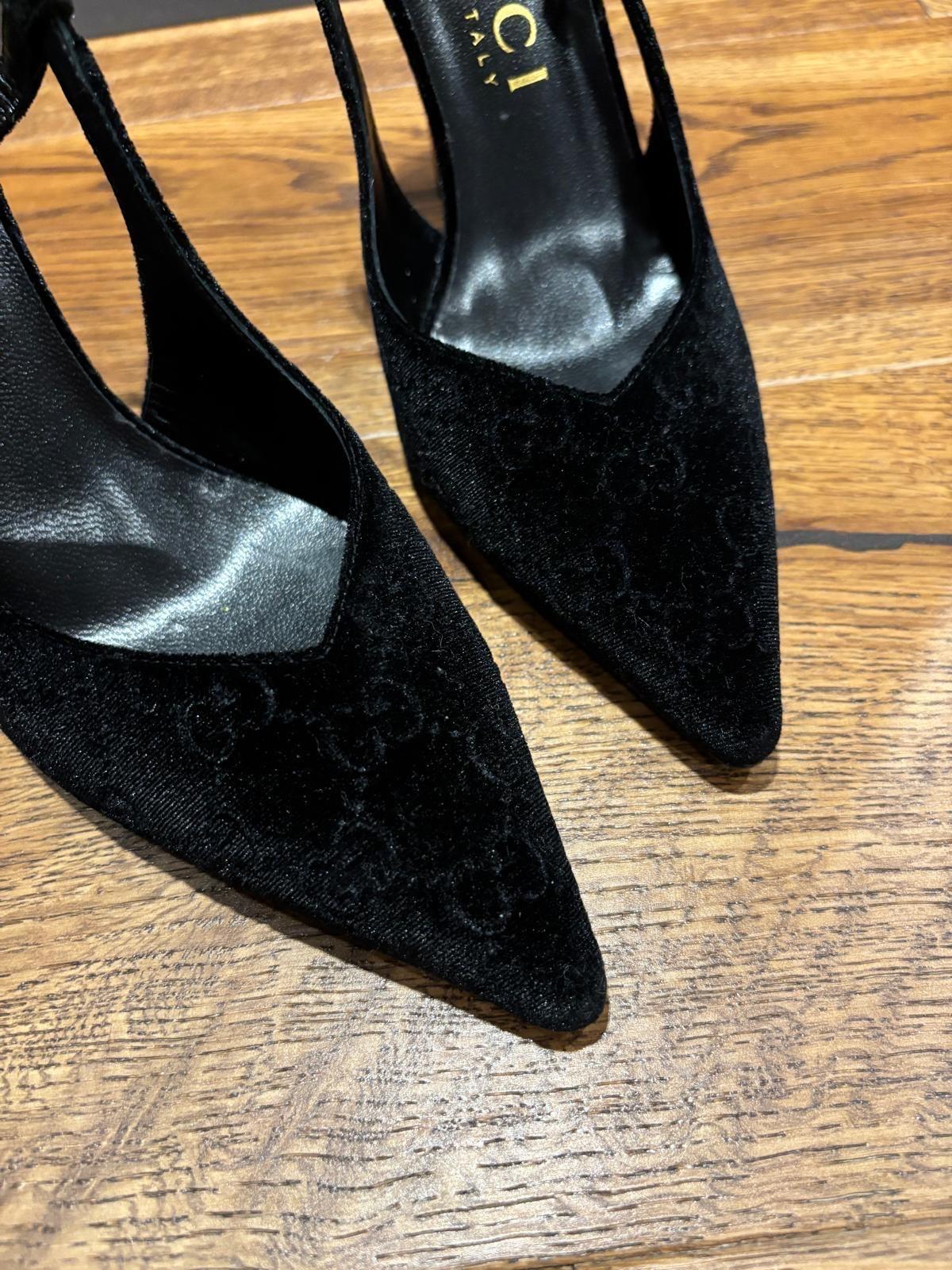 Gucci Black GG Velvet Heeled Sandals