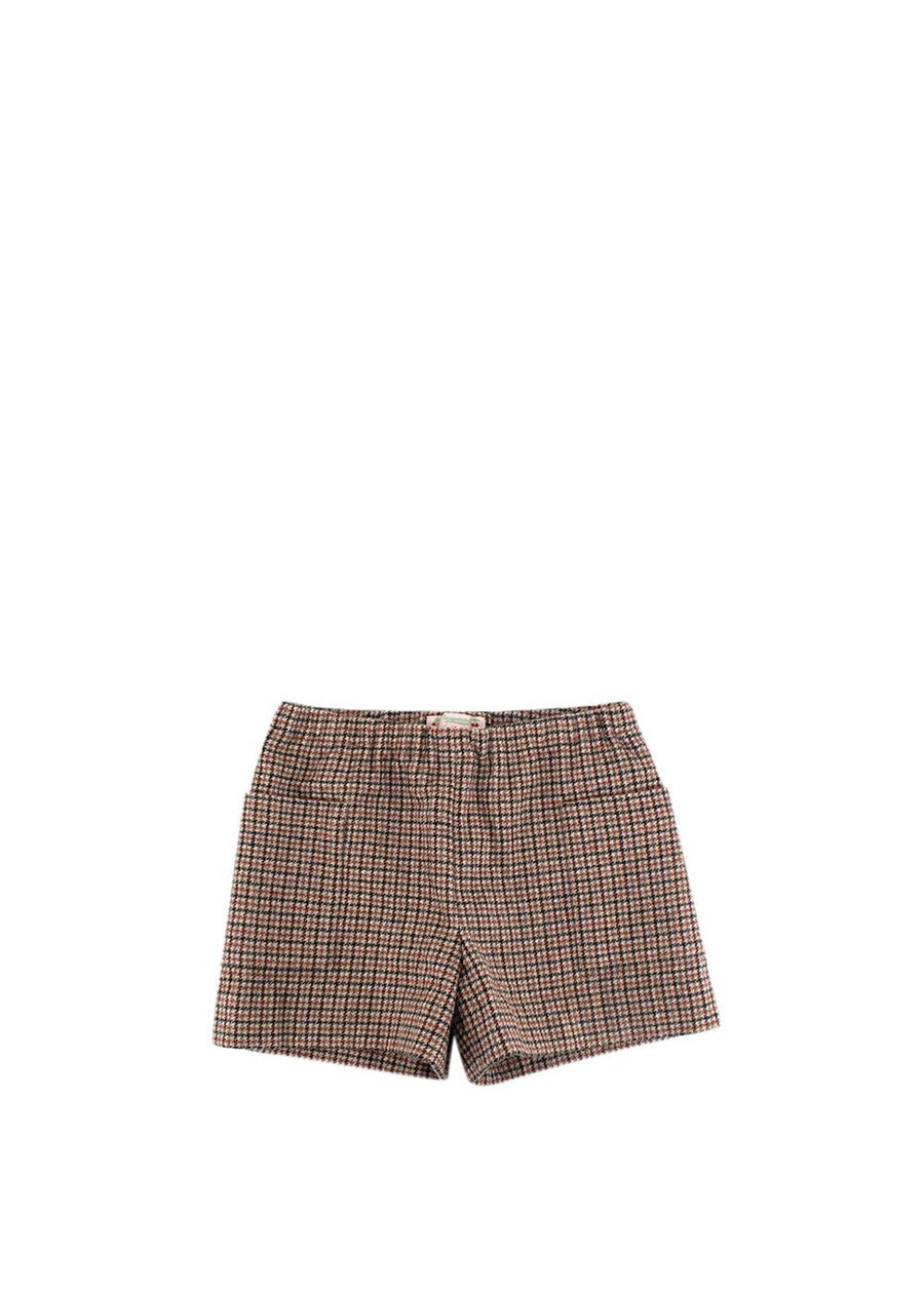 Brown Houndstooth Tweed Wool Shorts