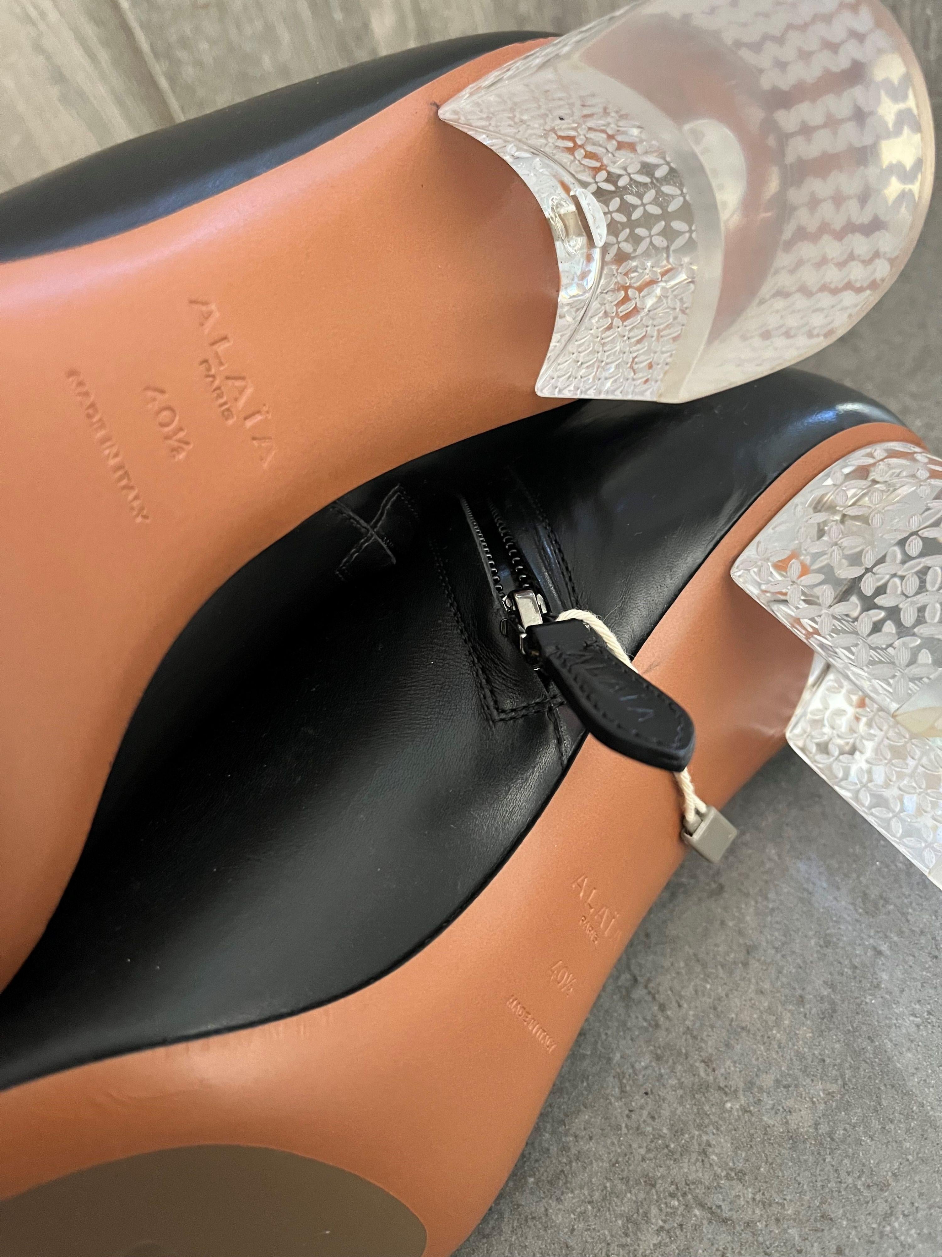 Alaia Black Leather Perspex Heeled Ankle Boots