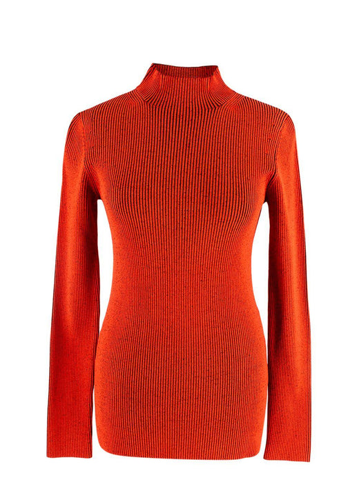 Proenza Orange Ribbed Knit High Neck Top