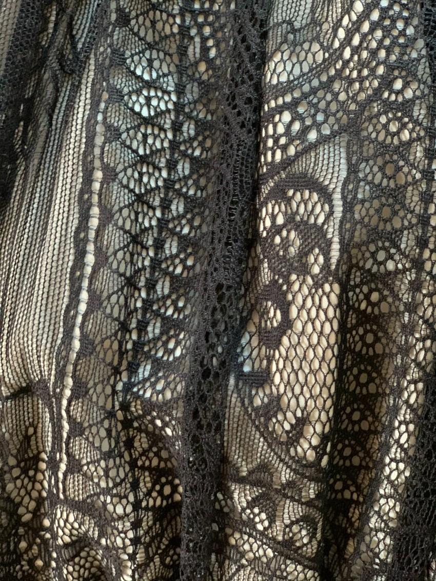 Alice + Olivia Black Sleeveless Lace Gown with White Underlay