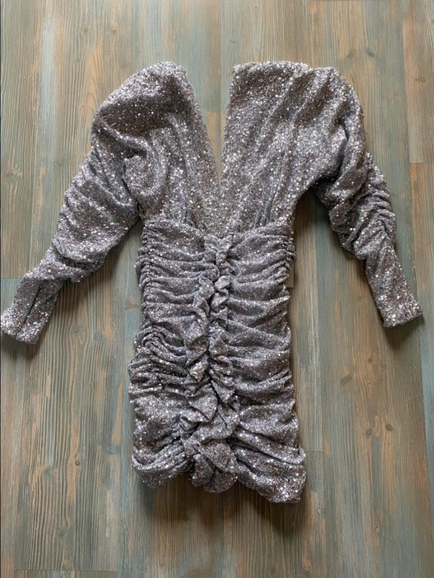 Attico silver sequin embellished rushed mini dress