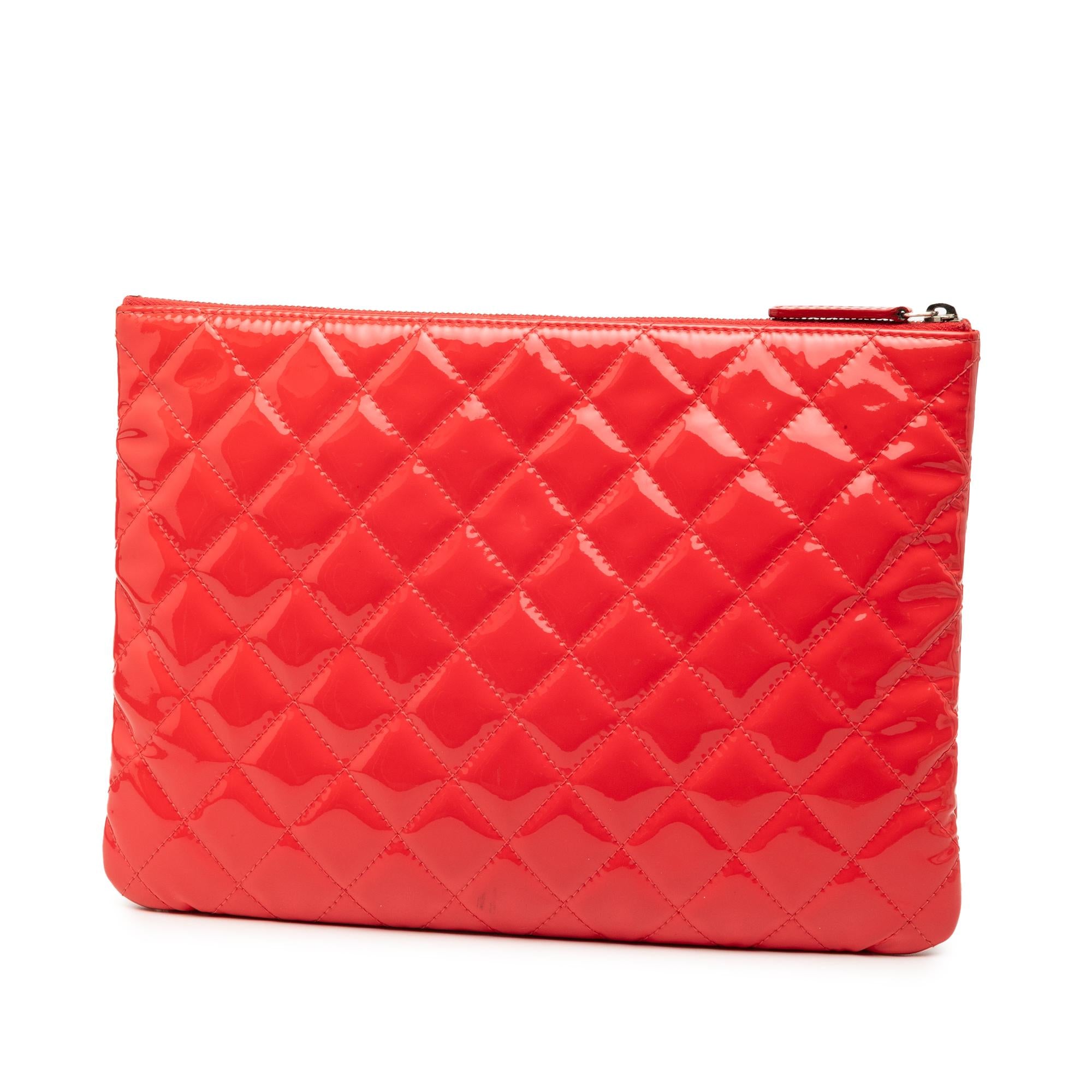 Chanel Red Medium Patent Quilted Cosmetic Case