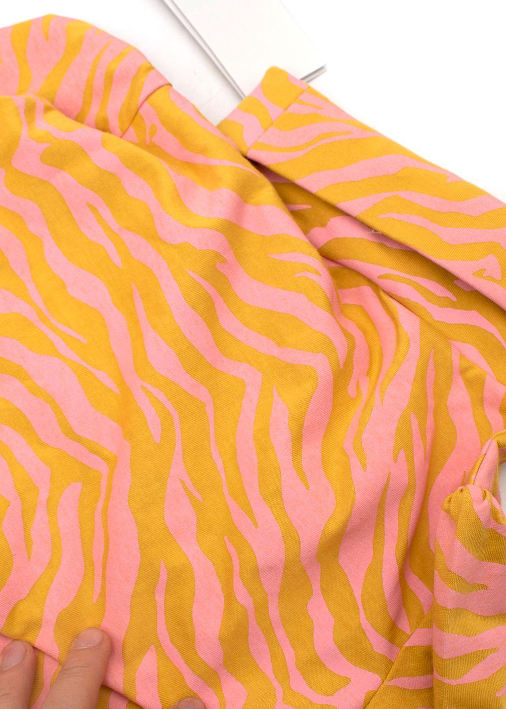 Orange And Pink Cotton Tiger Print Polo -Neck Top