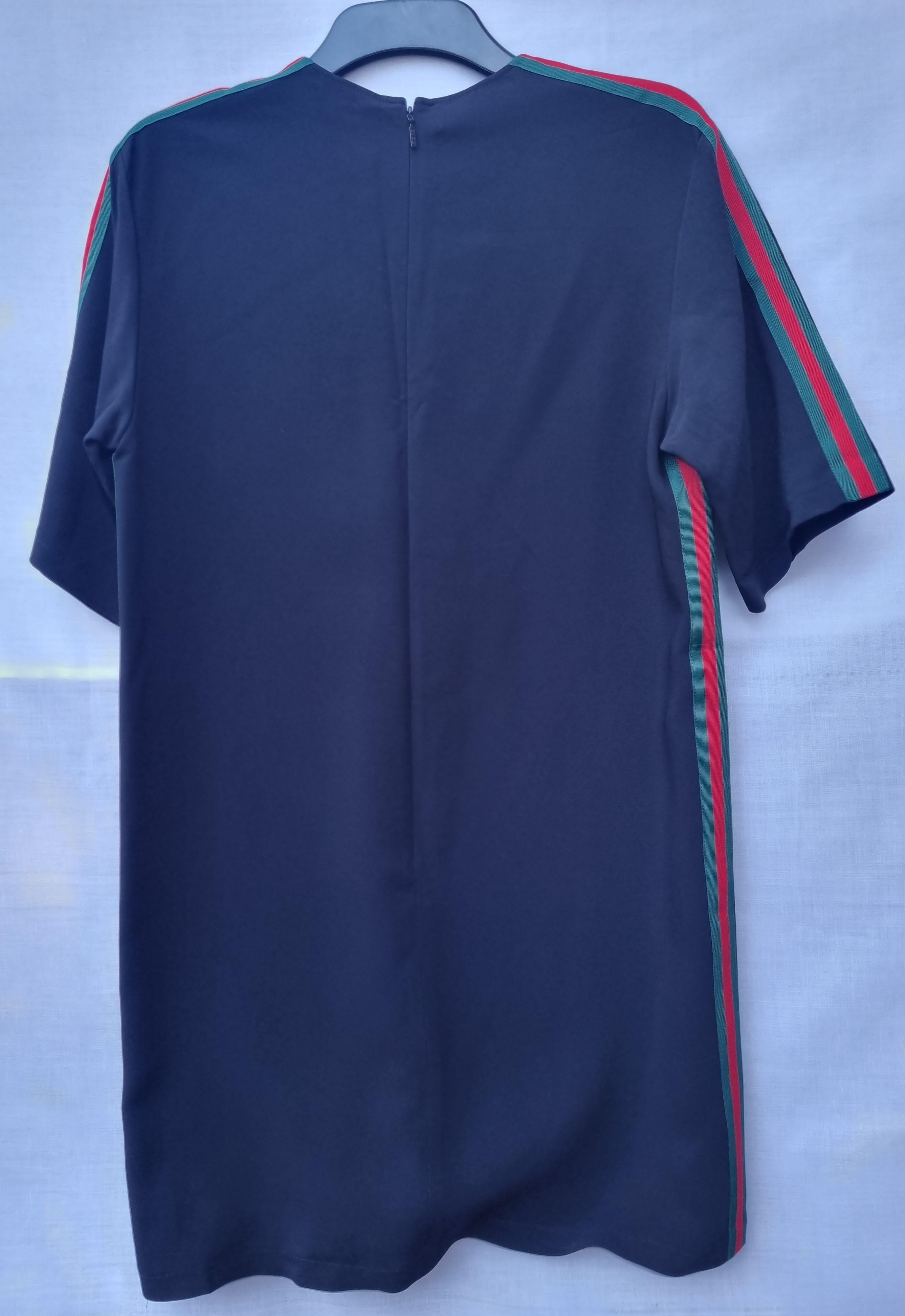Black cotton jersey web stripe oversize T-shirt dress