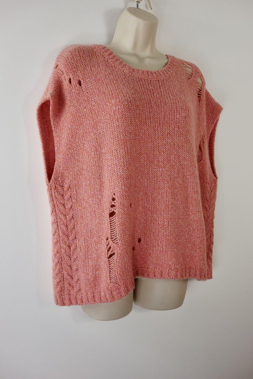 Pink Merino Wool Distressed Knit Vest