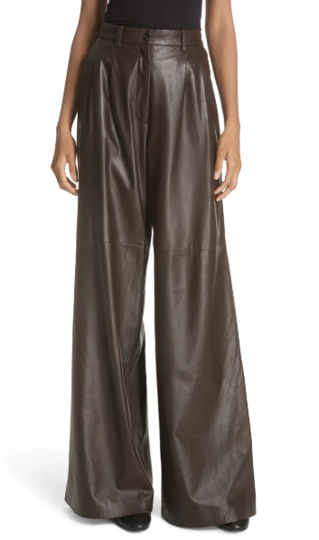 Nili Lotan Chocolate Brown Nico  Wide Leg Leather Trousers