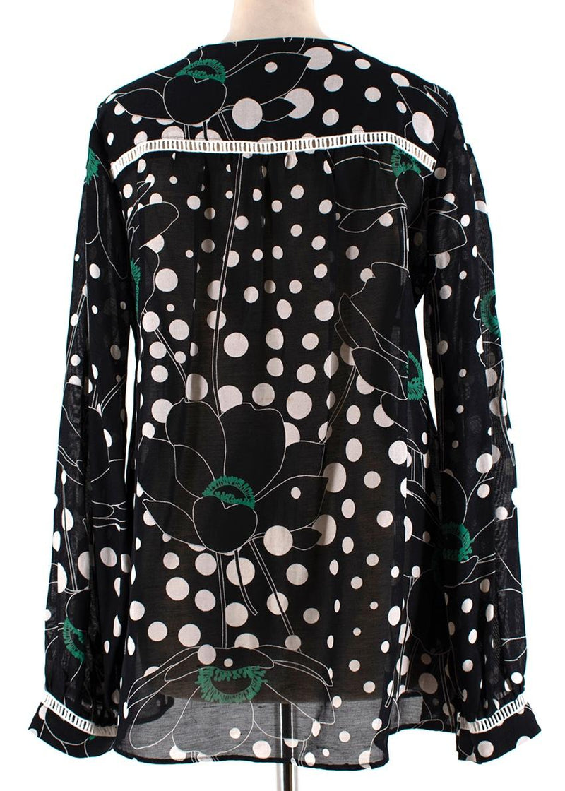 See By Chloe Black Polka Dot Linen blend Sheer Blouse