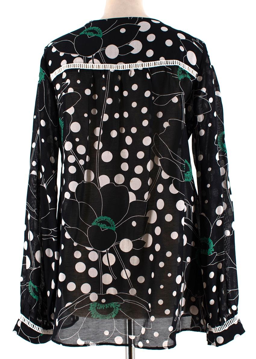 See By Chloe Black Polka Dot Linen blend Sheer Blouse
