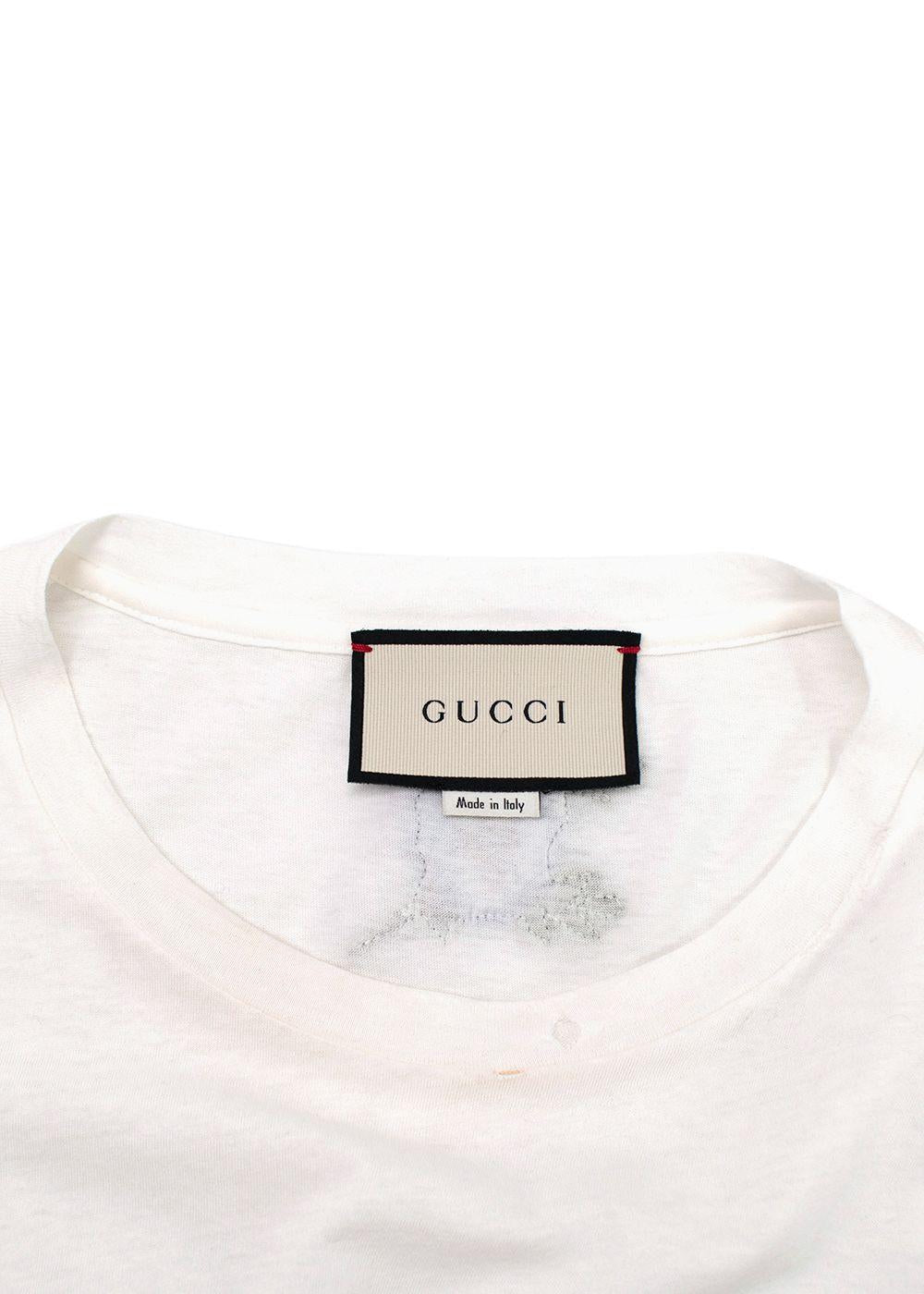 Gucci White Washed Logo Distressed Neckline  T-Shirt