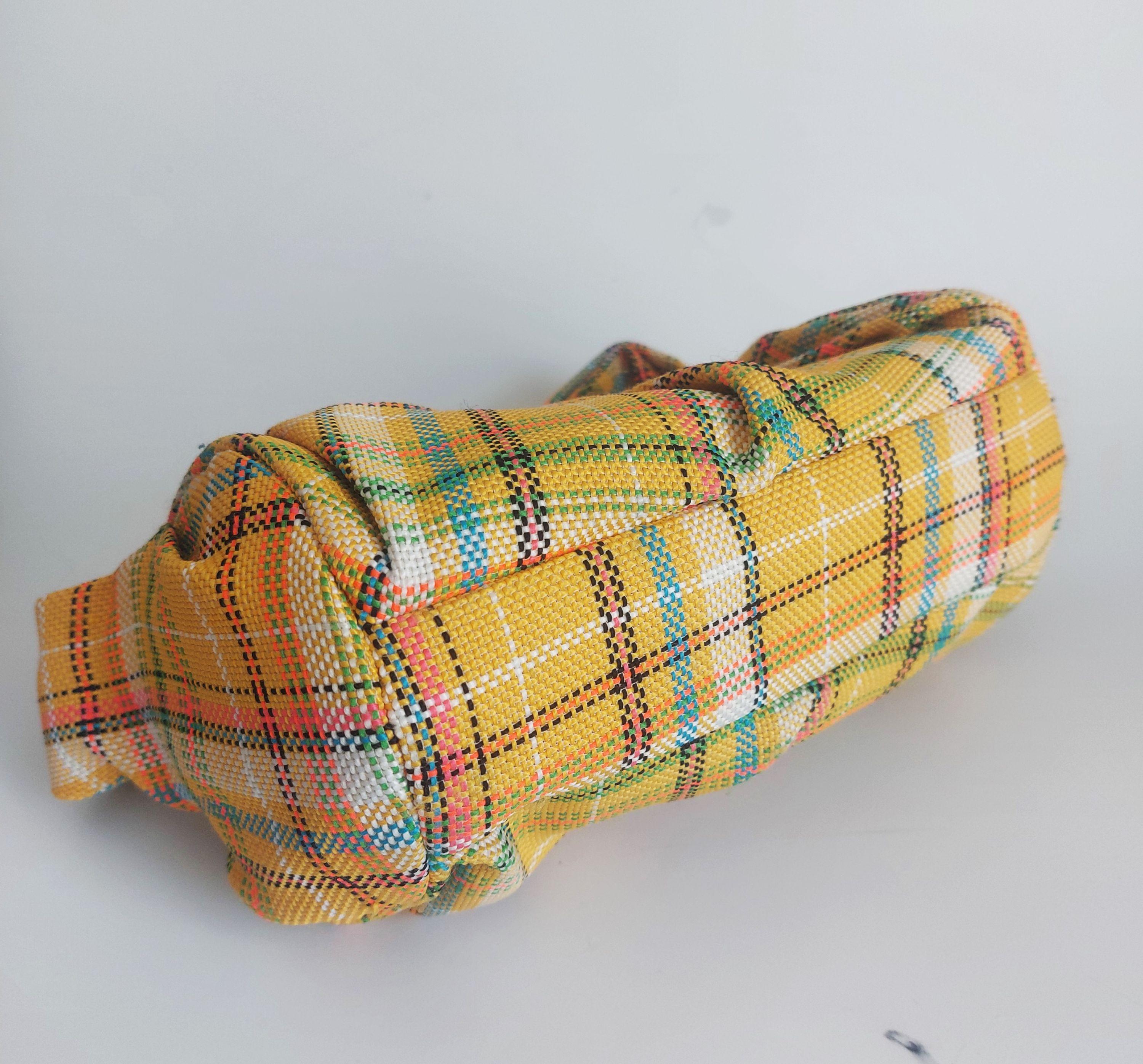 Yellow Nane Knotted Plaid Barrel Bag