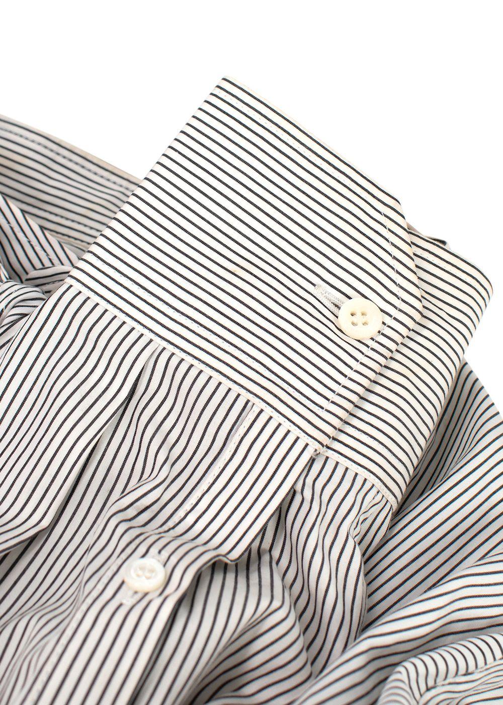 Balenciaga White and Navy Striped Logo Oversized Shirt with Tie Detail