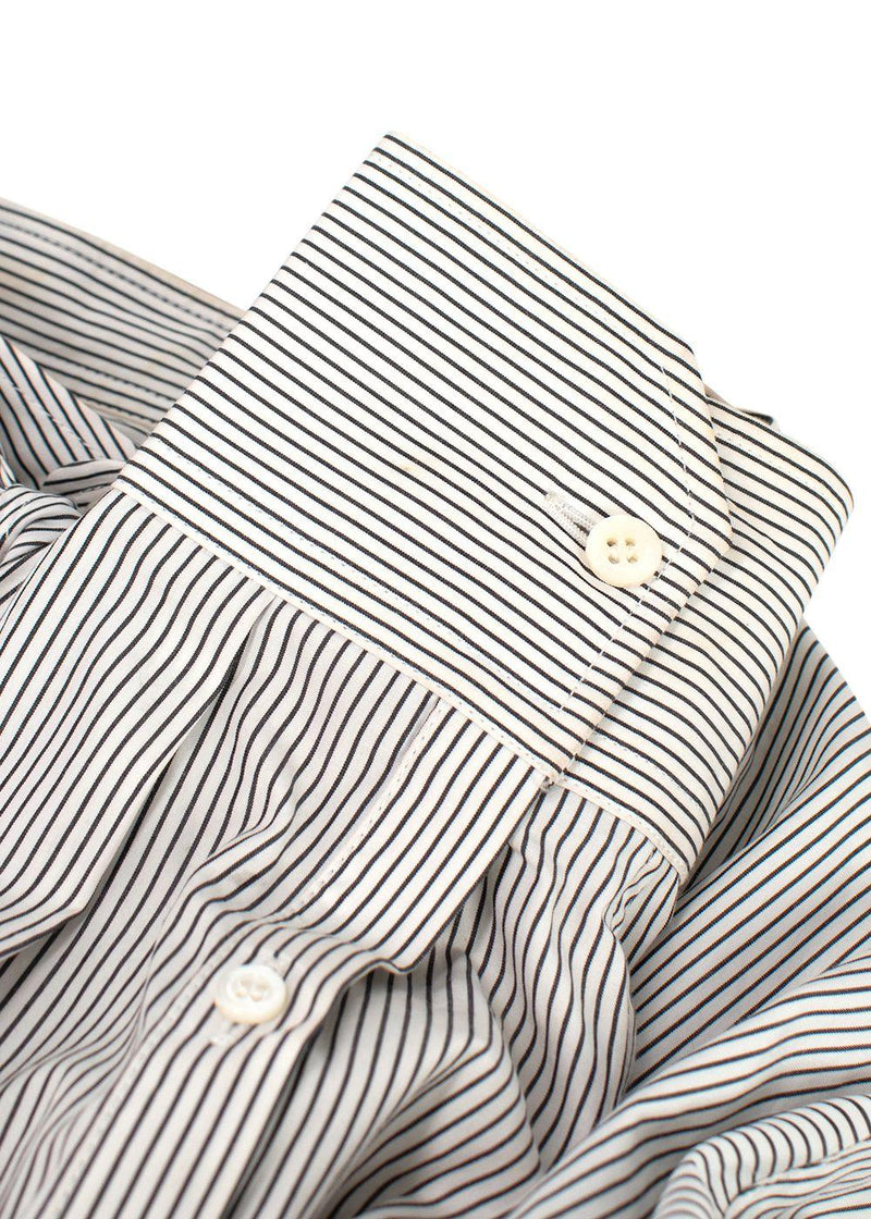 Balenciaga White and Navy Striped Logo Oversized Shirt with Tie Detail