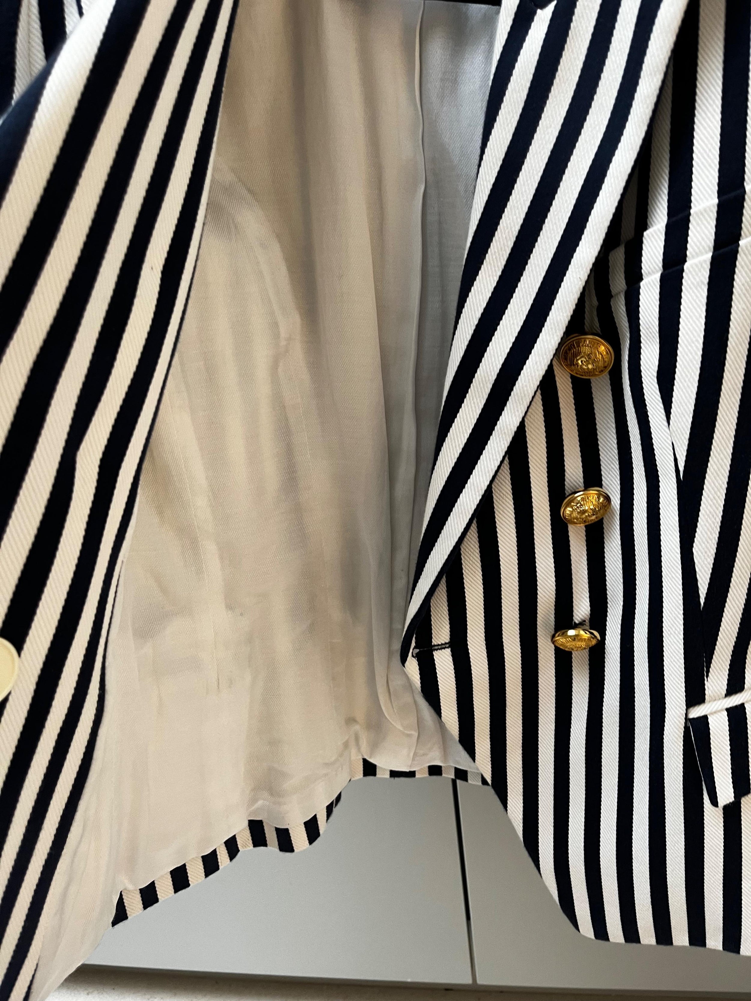 Balmain Navy and White Striped Double Breasted Blazer