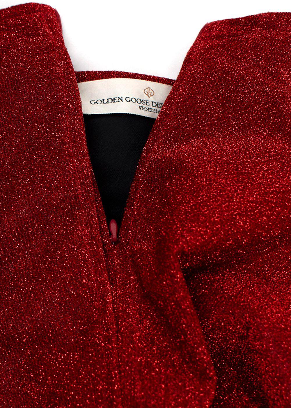 Golden Goose Red Glitter Flared Midi Skirt