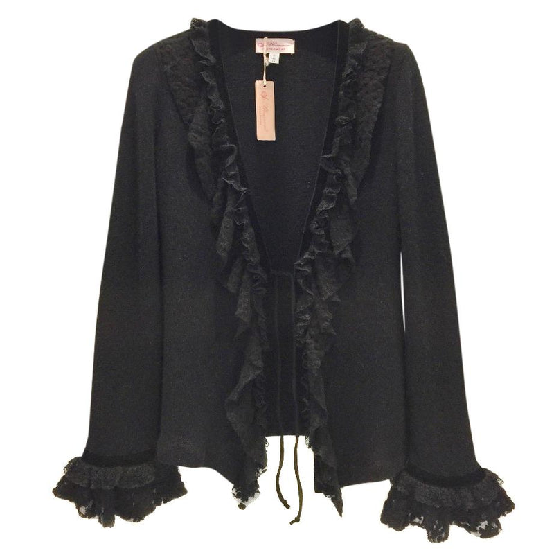 Blumarine Black Angora Wool & Leavers Lace Soft Jacket Cardigan