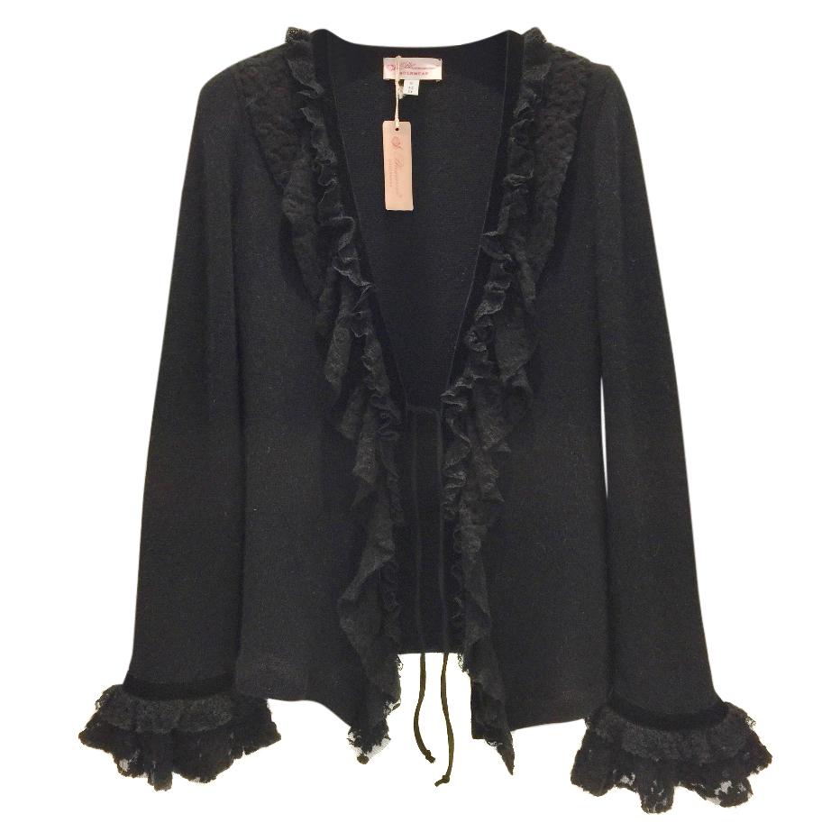 Blumarine Black Angora Wool & Leavers Lace Soft Jacket Cardigan