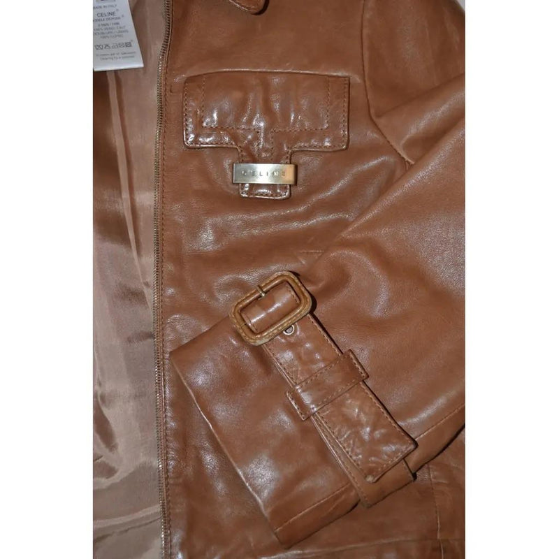 Celine Tan Leather Cropped  Jacket