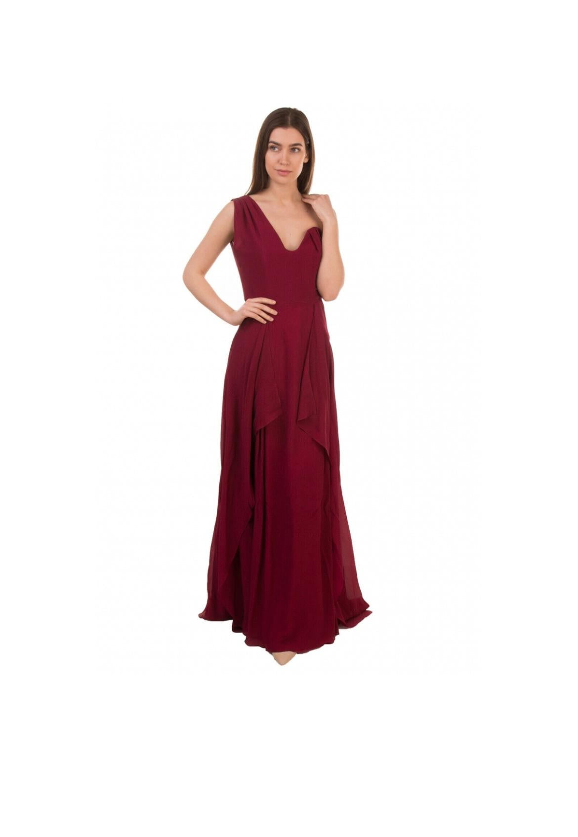 Roland Mouret Burgundy Silk Evening Gown