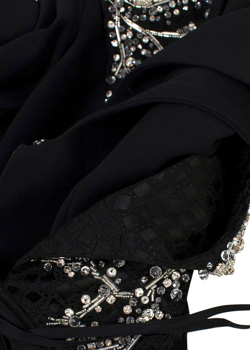 Alexander McQueen Crystal Embellished Black Draped Sleeve Gown