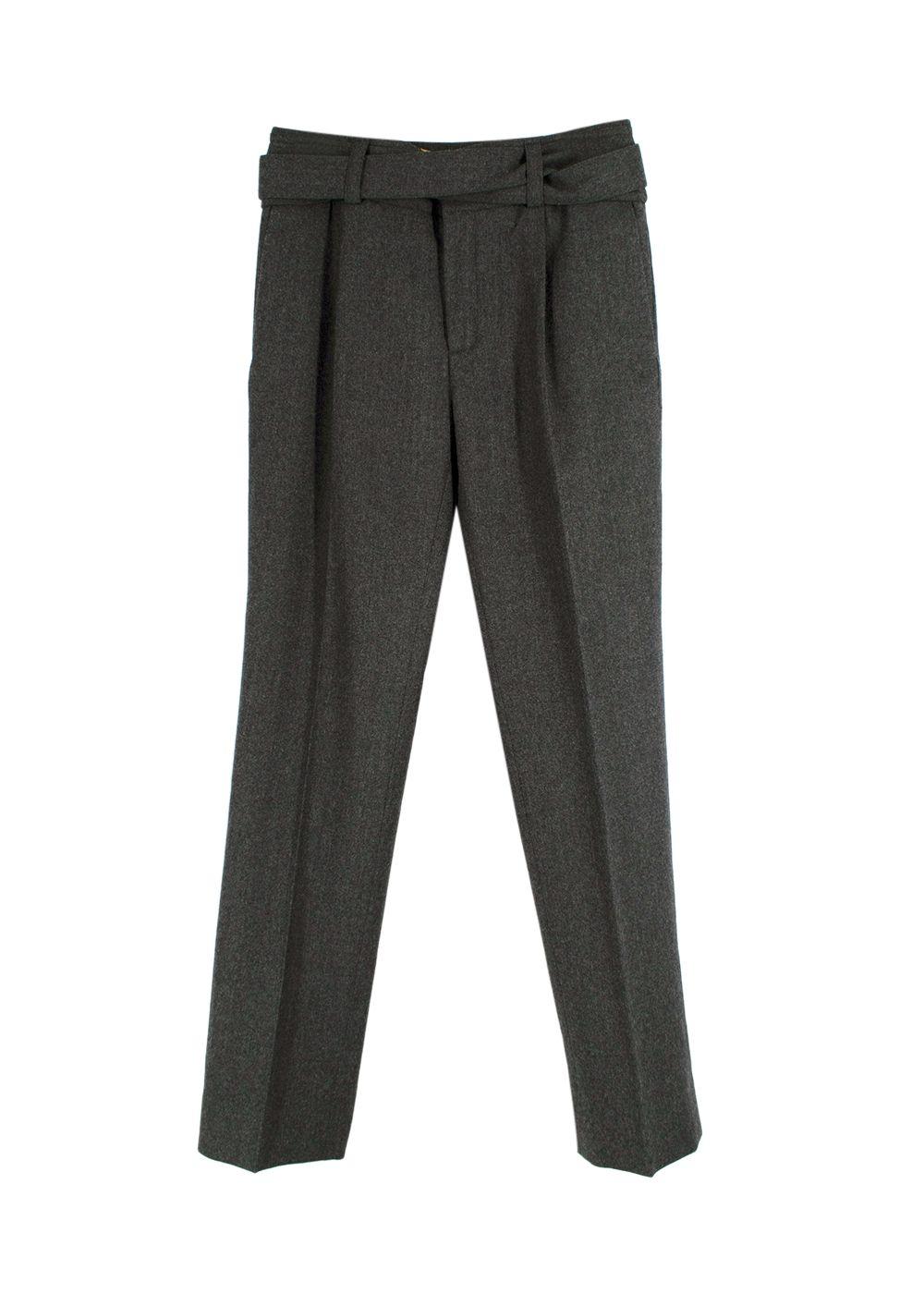 Saint Laurent Grey Belted Wool Trousers
