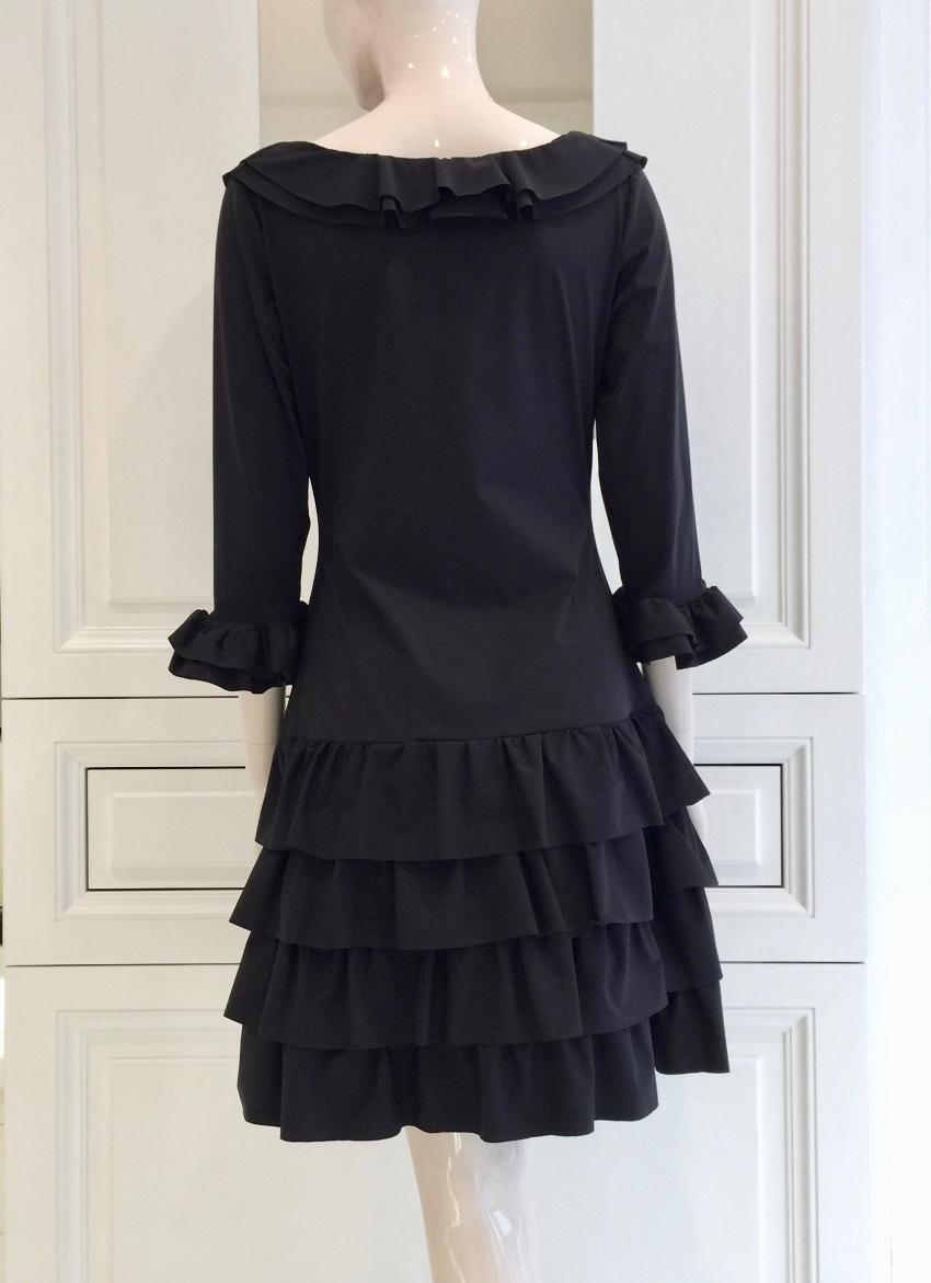 Bespoke French Couture Black Lycra Frill Dress