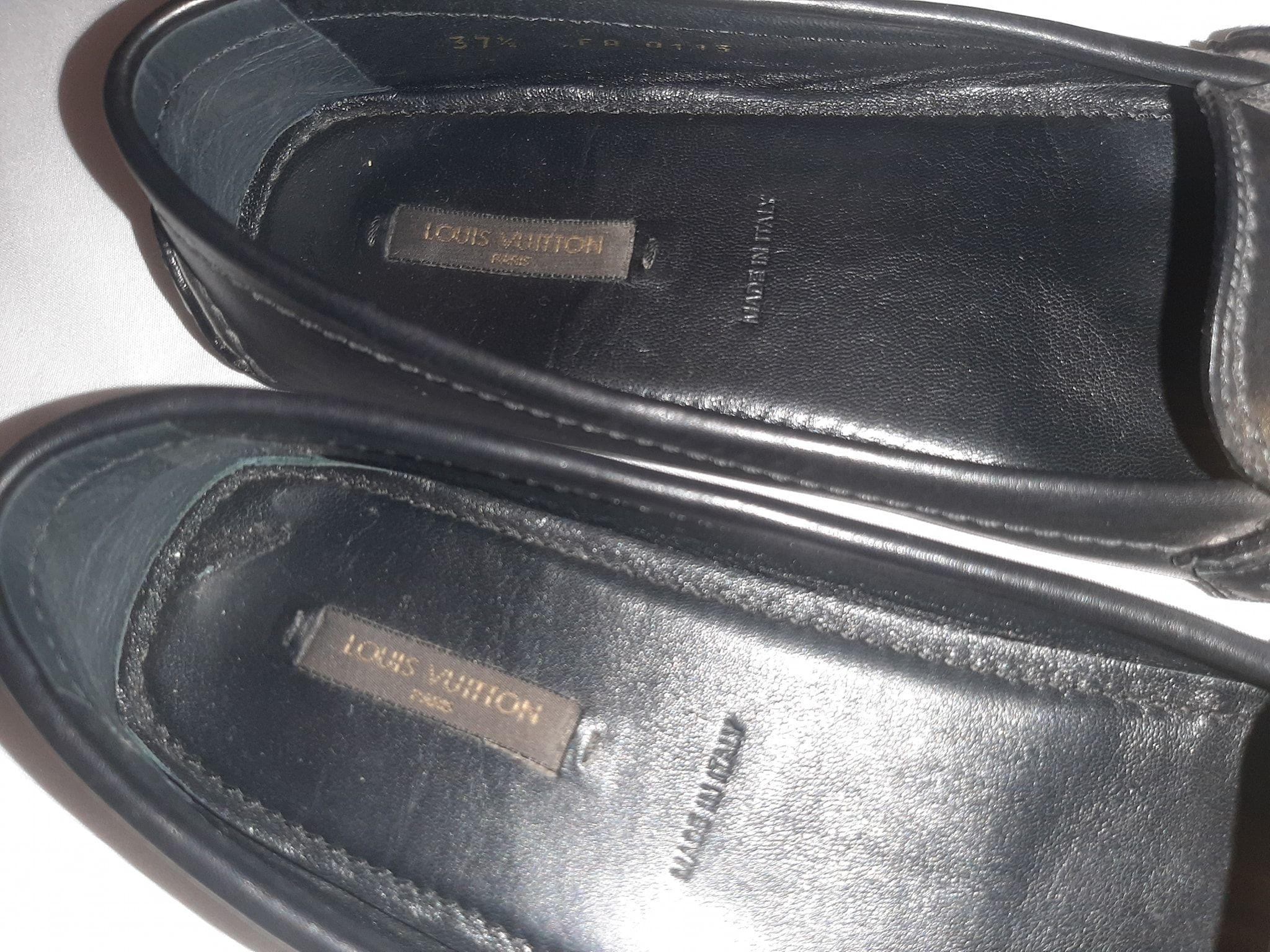Black leather LV driving loafers
