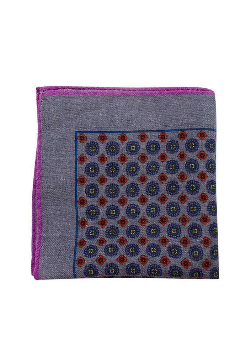 Timothy Everest Grey and Purple Patterned Pocket Square