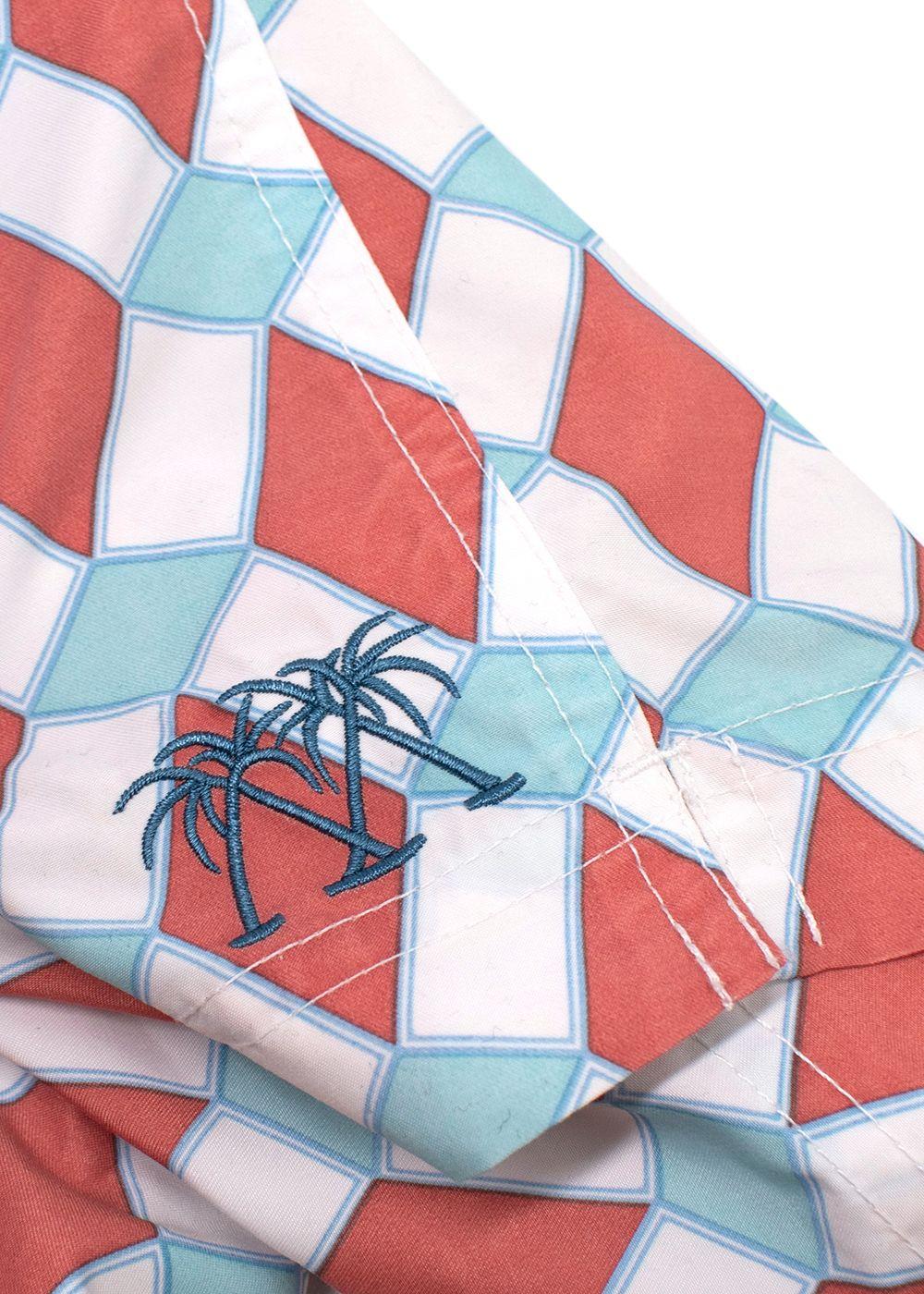 Pink House Mustique White and Orange Tile-print Shorts