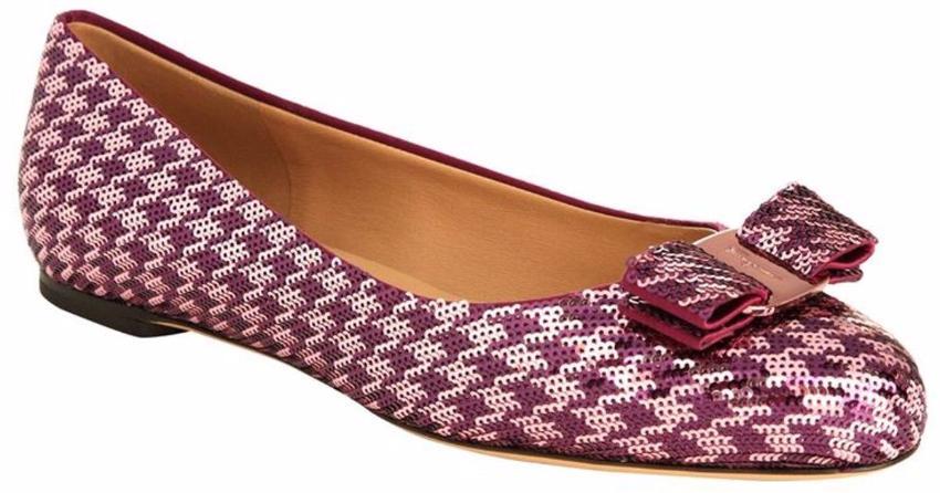 Salvatore Ferragamo Varina Houndstooth Sequin Bow Ballet Flat