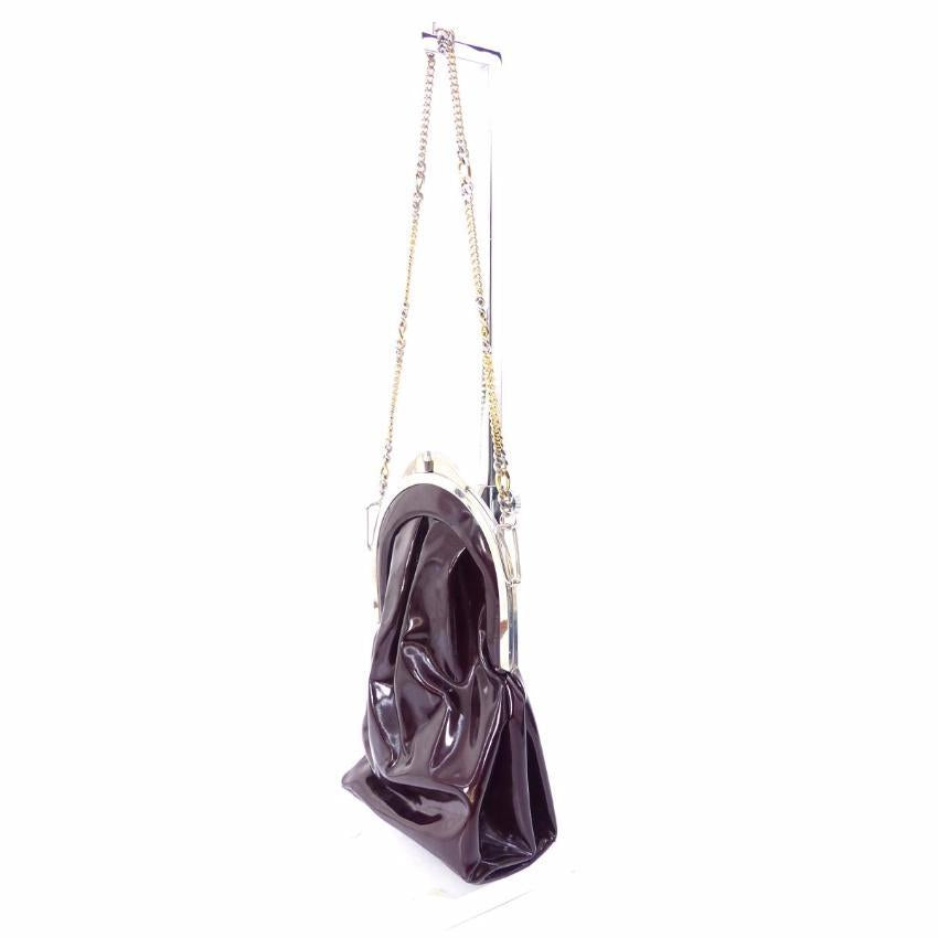 Charles Jourdan Brown Patent Leather Long Chain Vintage Clutch