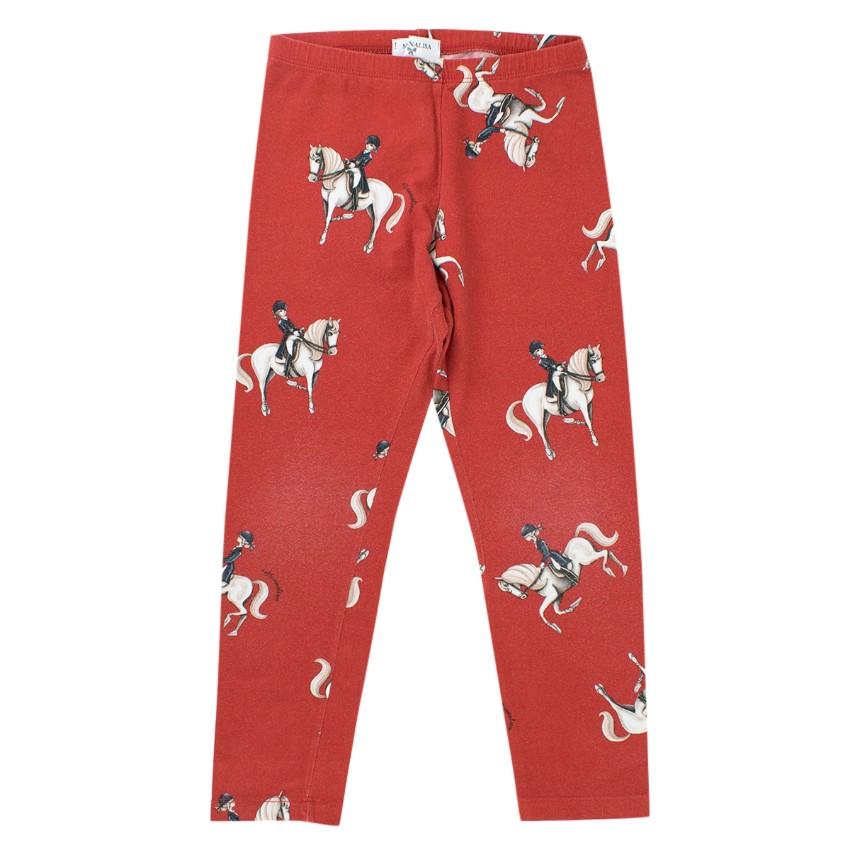 Monnalisa Girls 6Y Red Horse Riding Print Leggings