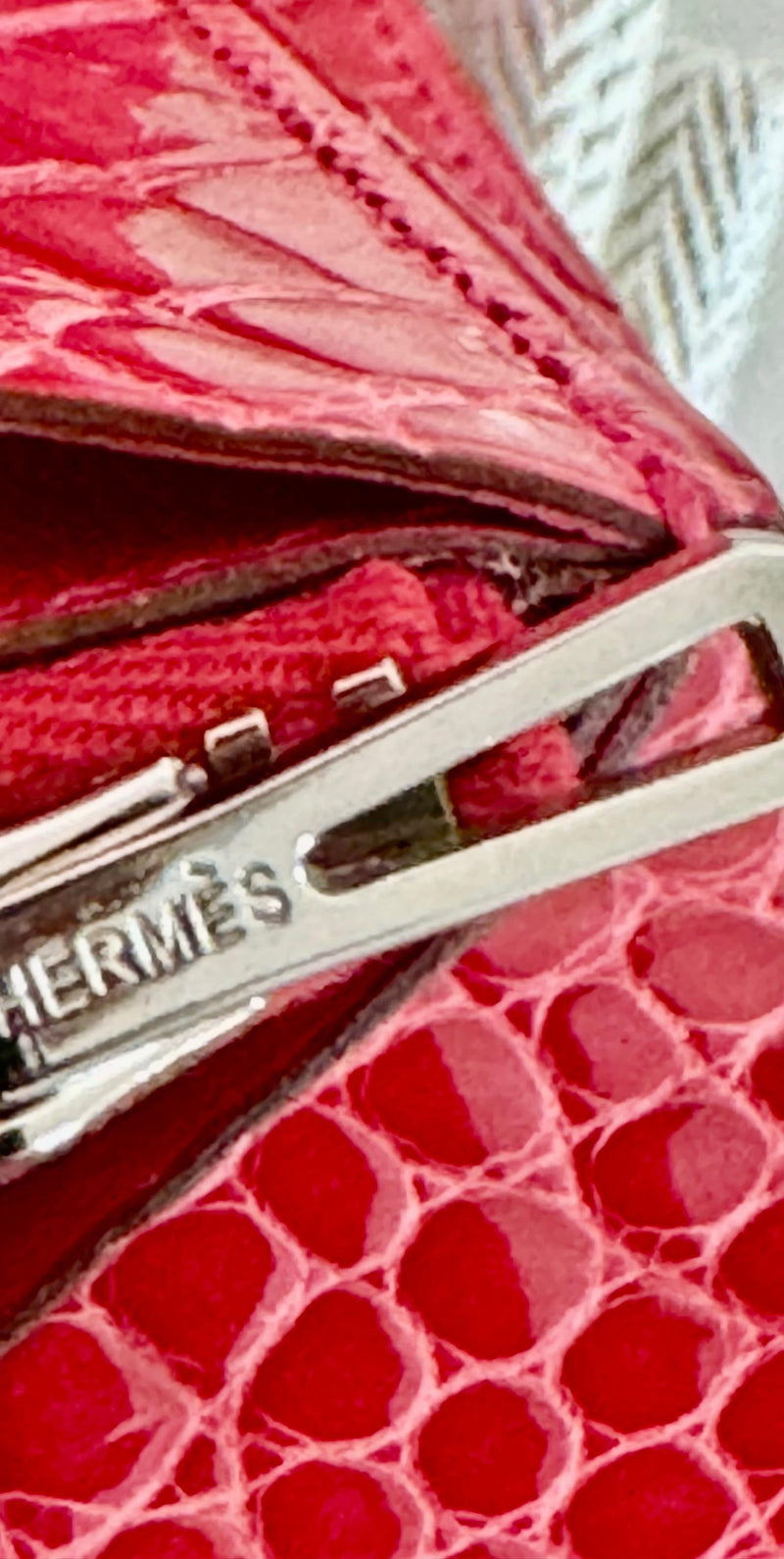 Hermes Geranium Shiny Alligator Constance Wallet