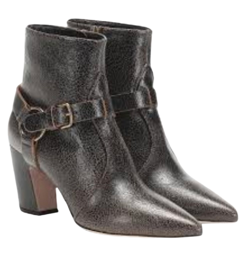 Eabno Leather Buckle Detail Ankle Boots