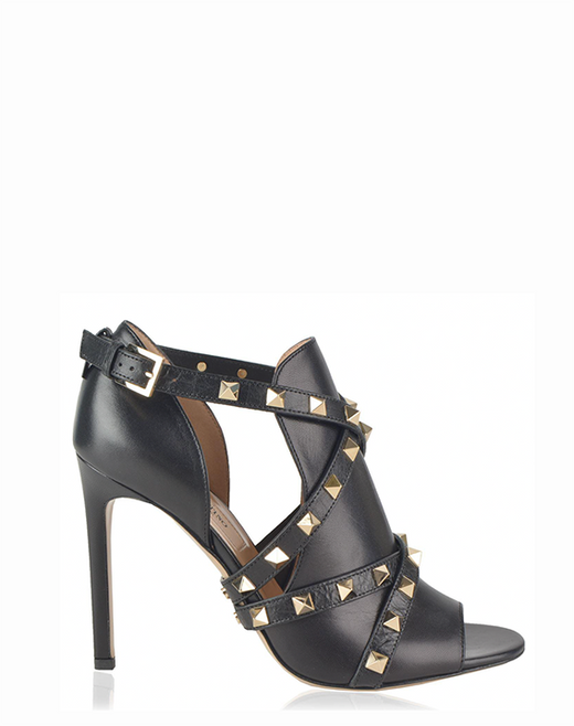 Black Leather Rockstud Booties