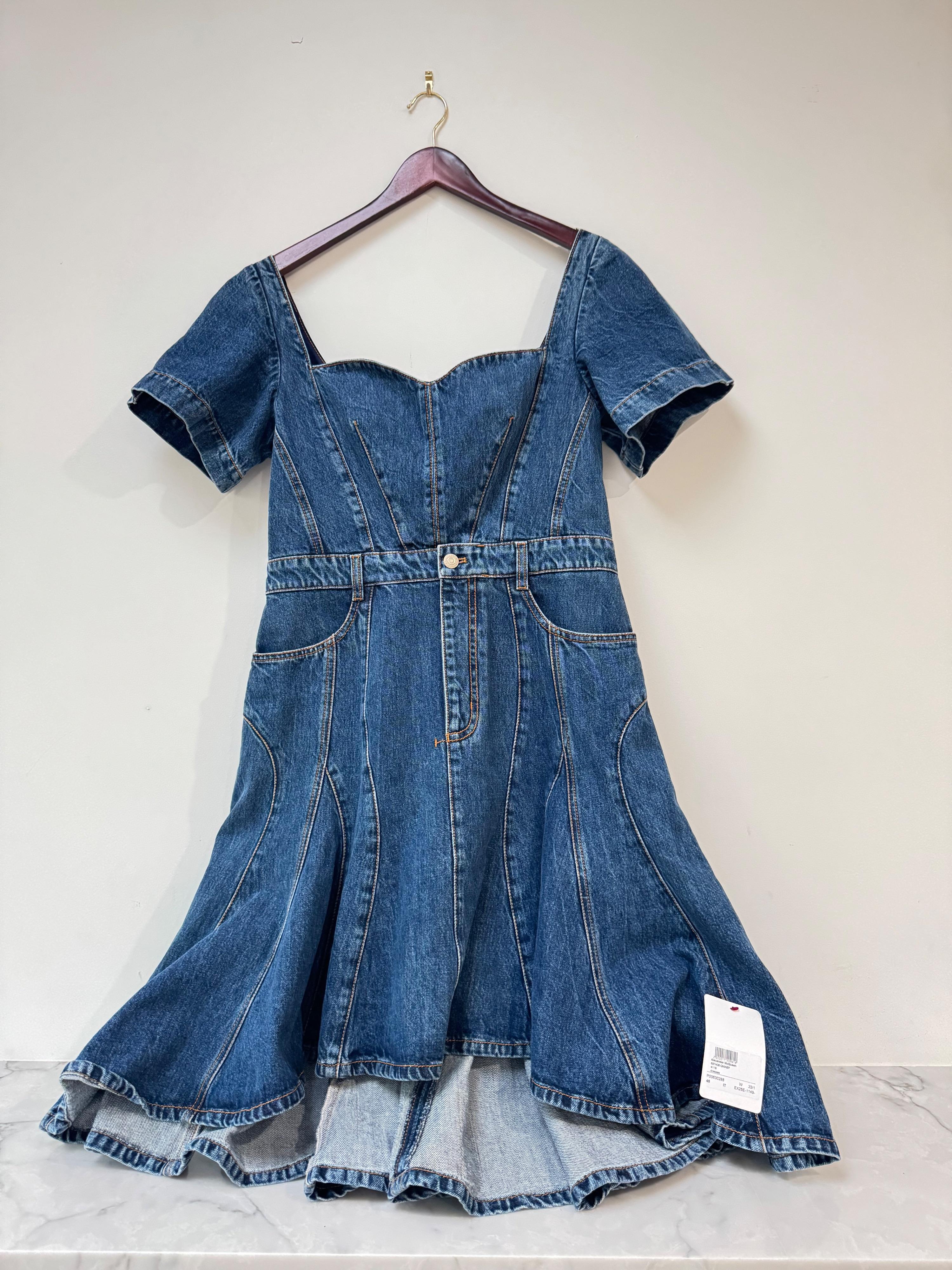 Alexander McQueen Denim Fluted Mini Dress