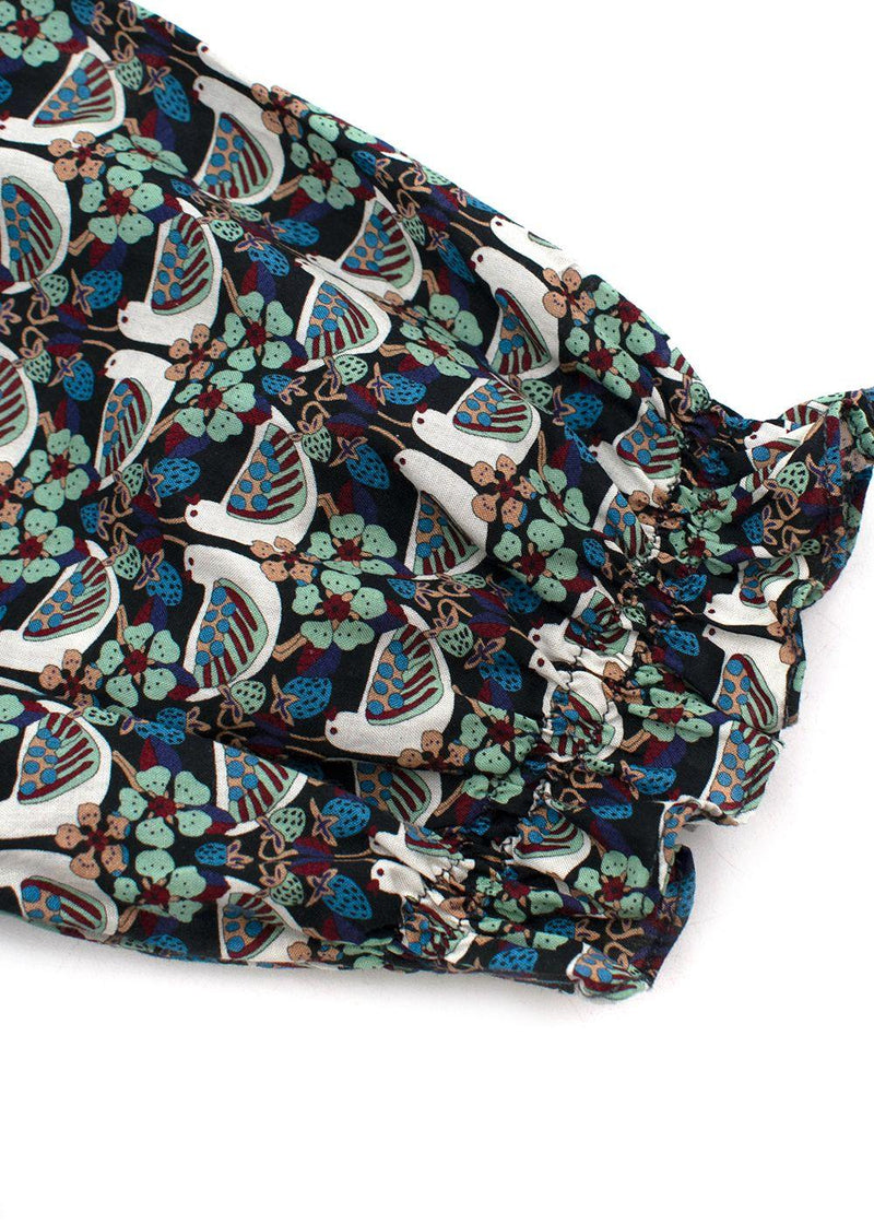Bird Floral Printed Cotton Top
