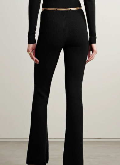 Alexander Wang Chain-Embellished Ribbed Flared Trousers