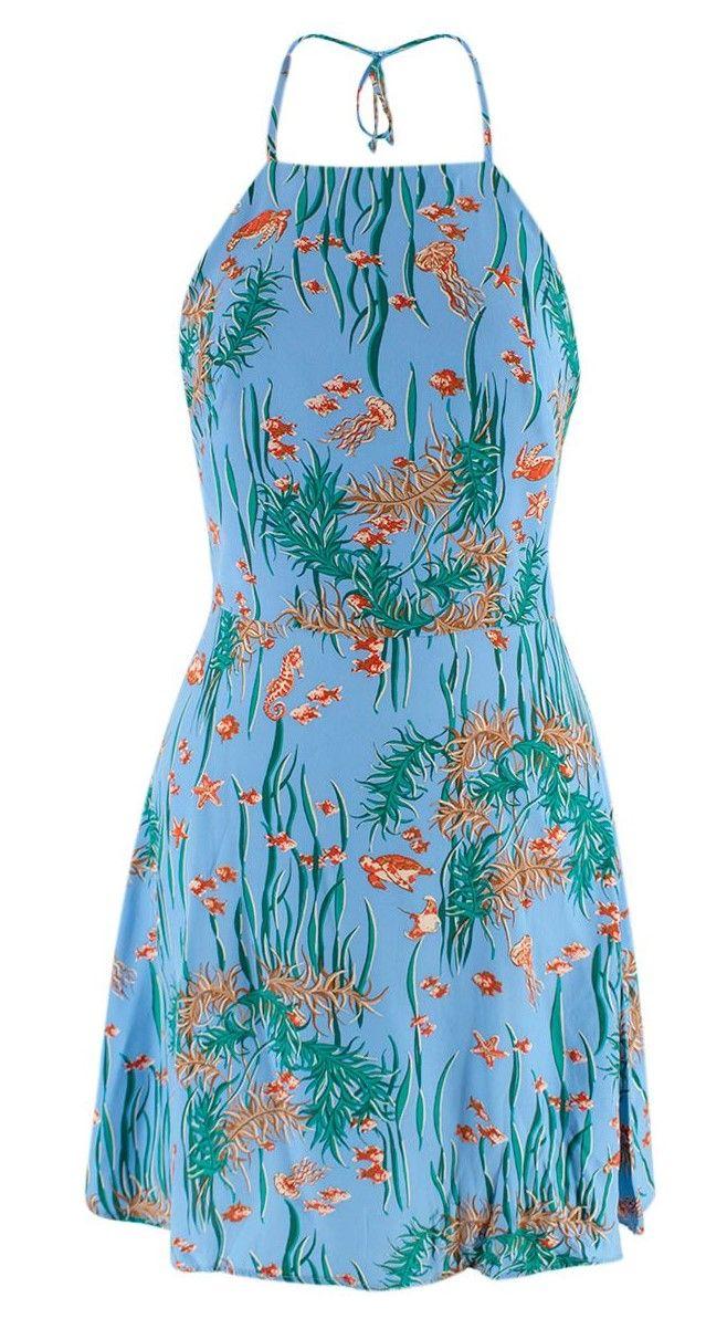 Blue Coral Print Dress