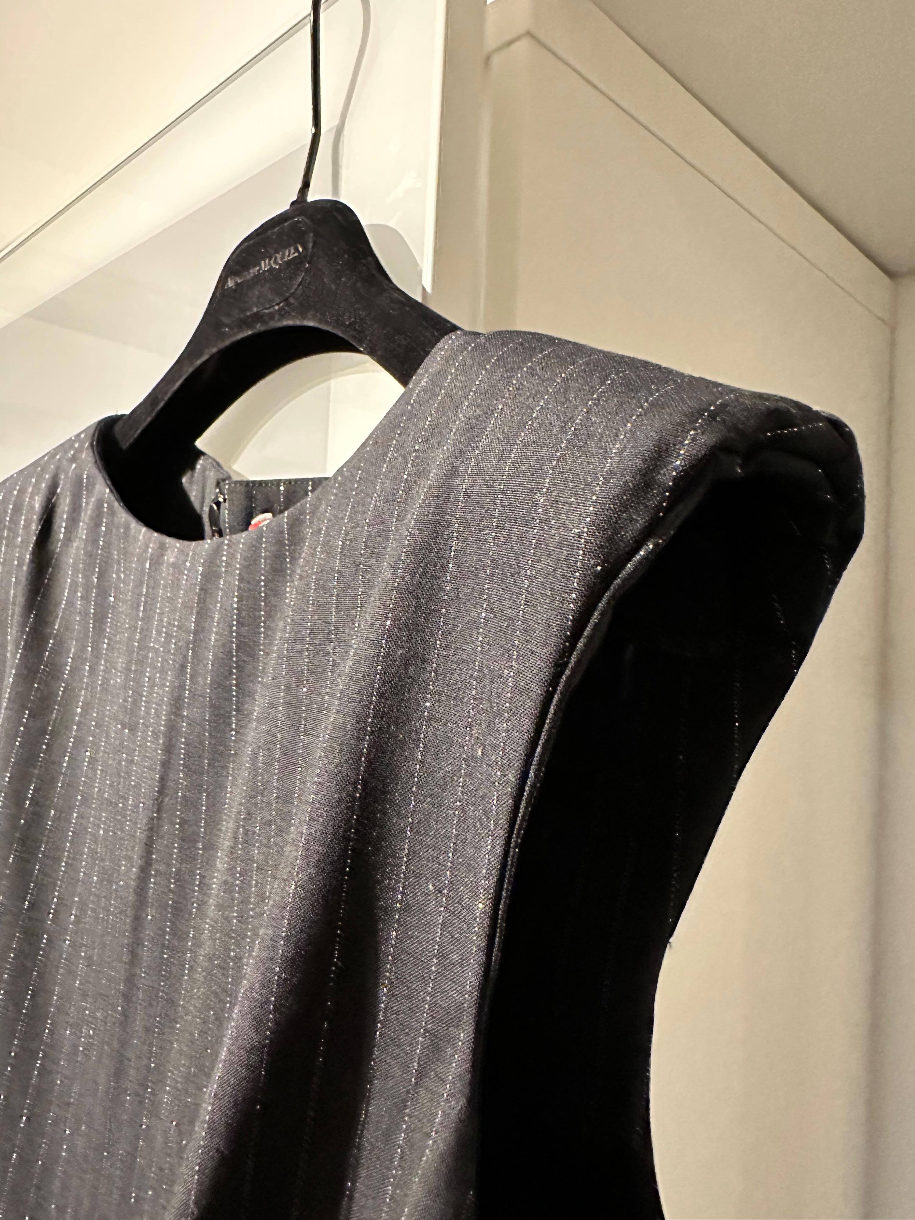 Alexander Mcqueen Pinstripe and Checked Wool Midi Dress