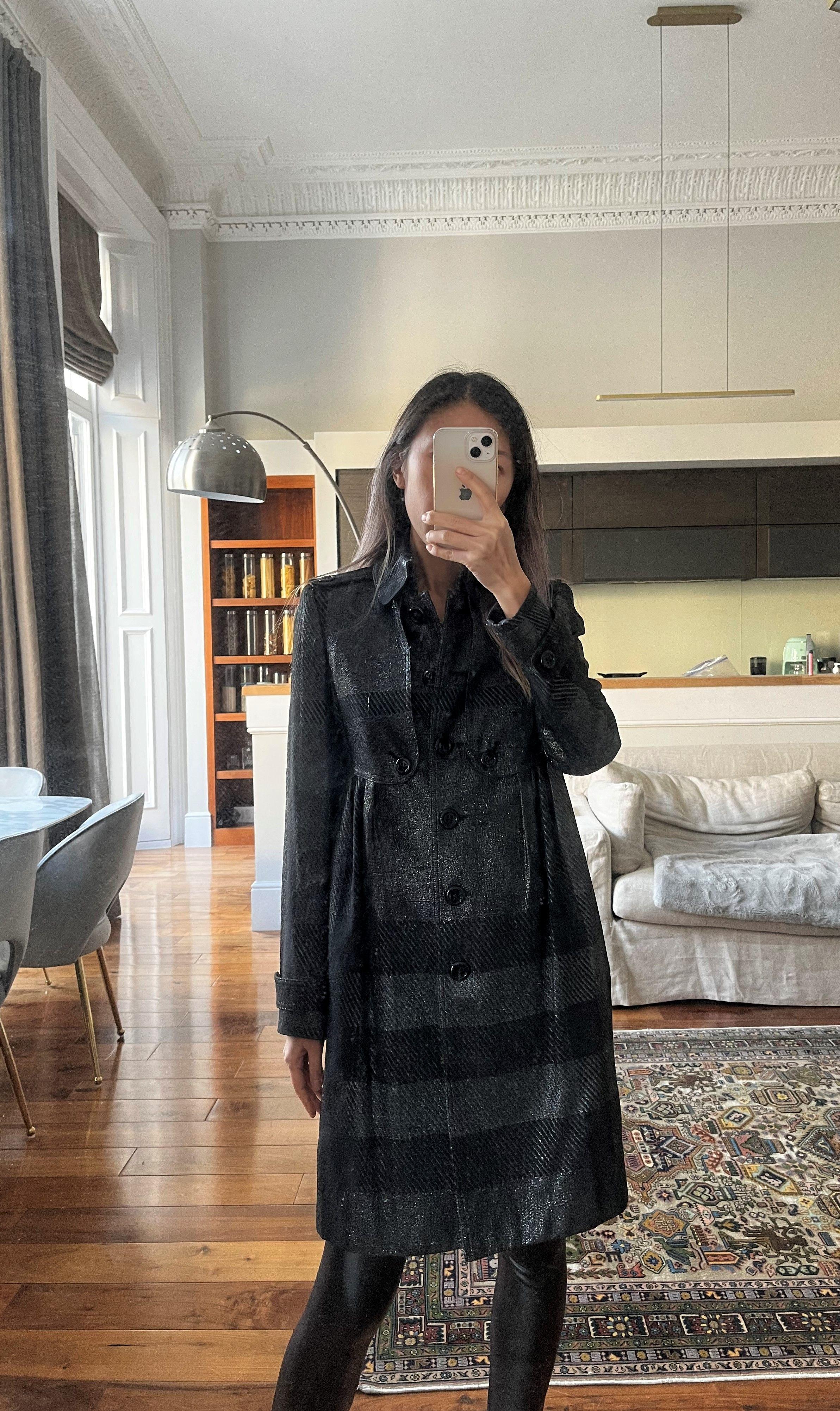 Black Lurex Woven Trench Coat