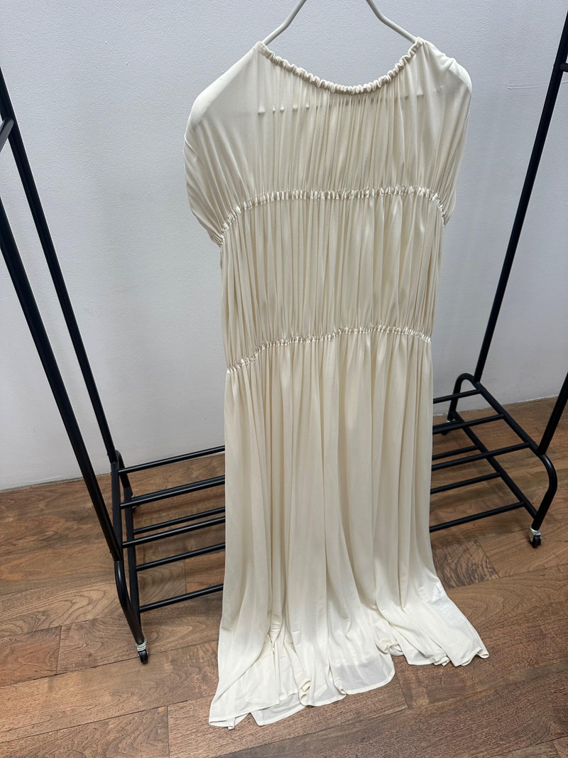 Jil Sander Cream Pleated Dress