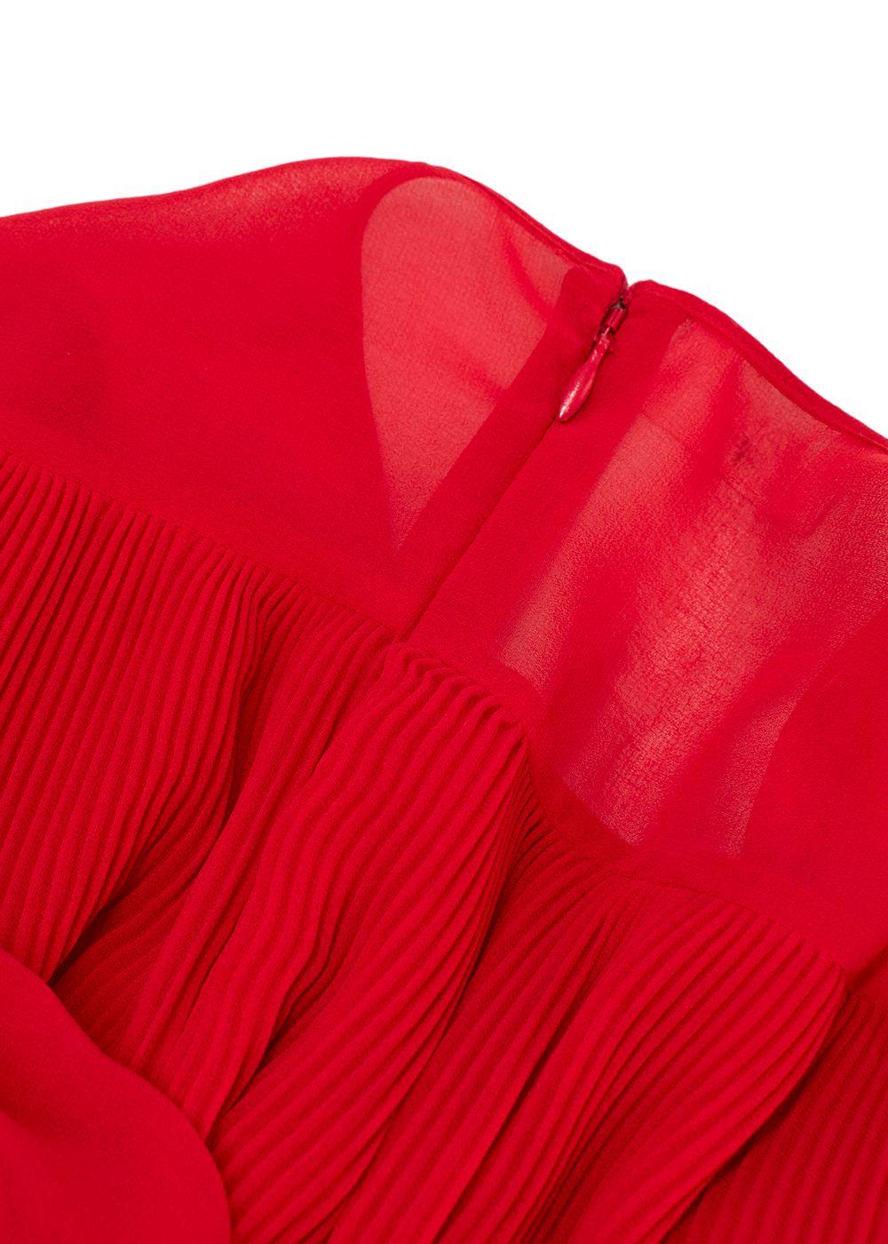 Giamba Red Floral Embroidered Pleated Blouse