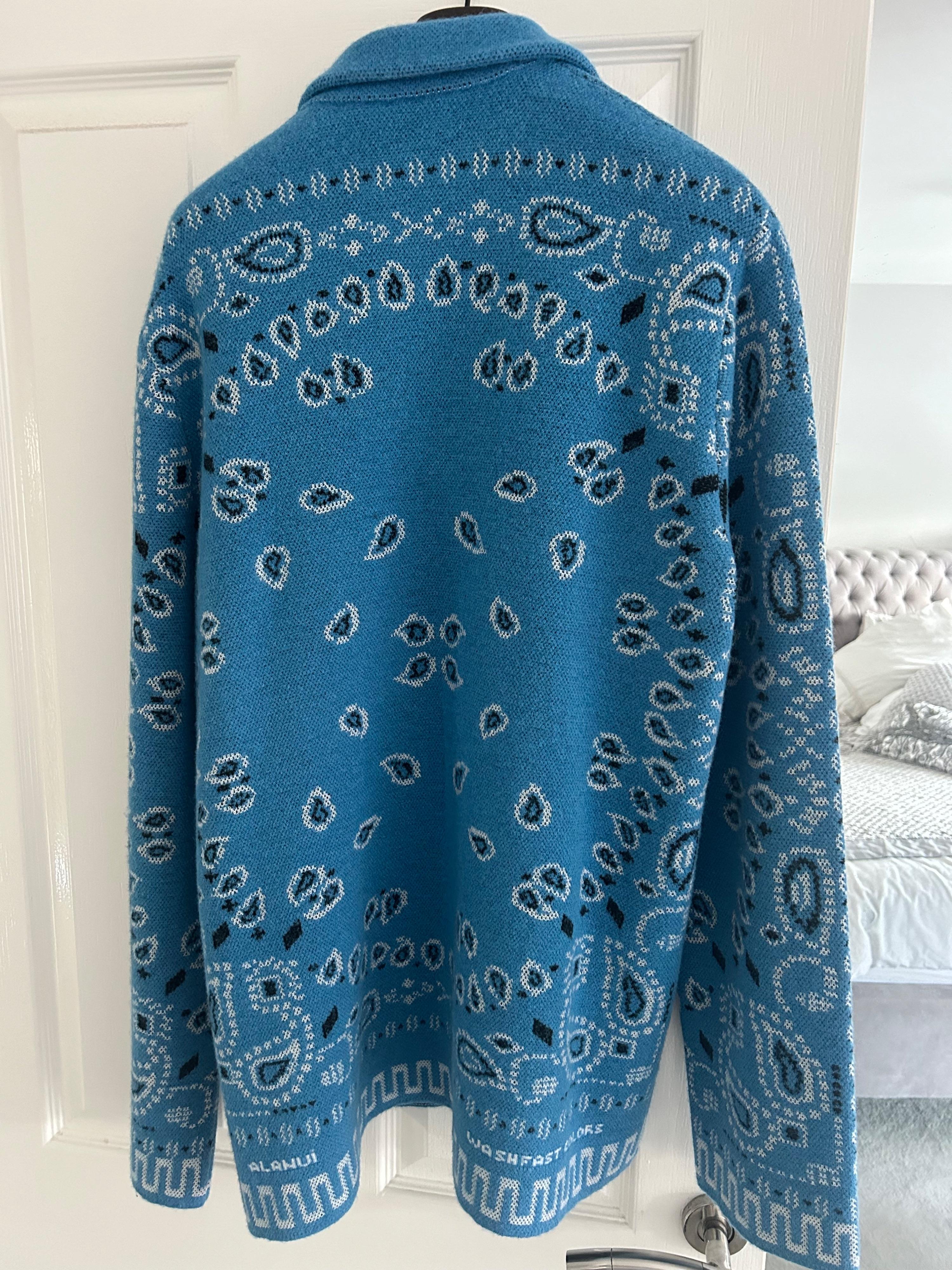Alanui Blue Bandana Print Wool Cardigan