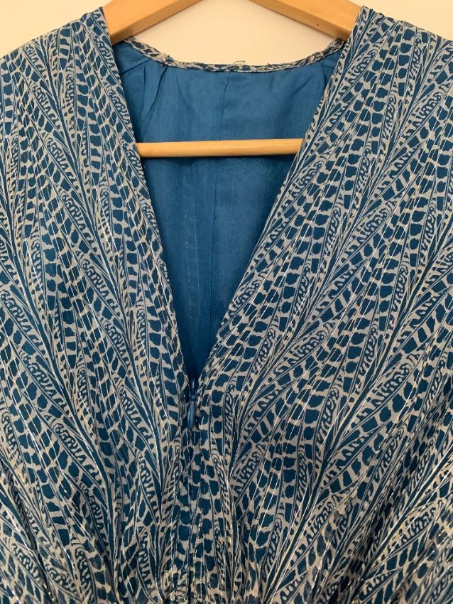 Issa Blue & White Printed Silk Gown