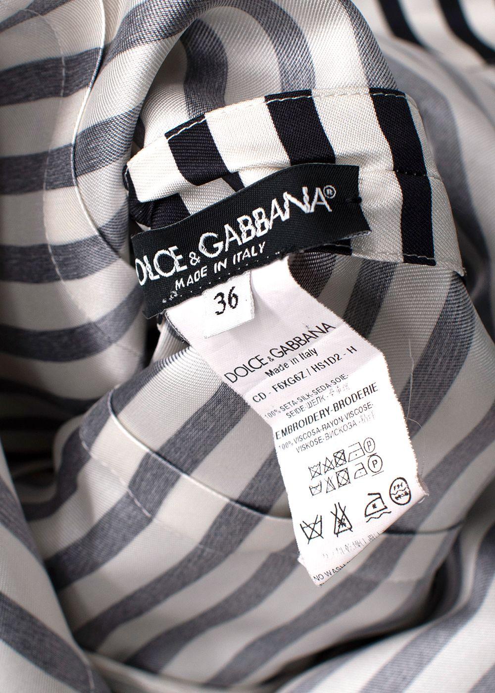Dolce & Gabbana  Black and White Mandarin Collar Striped Silk Dress